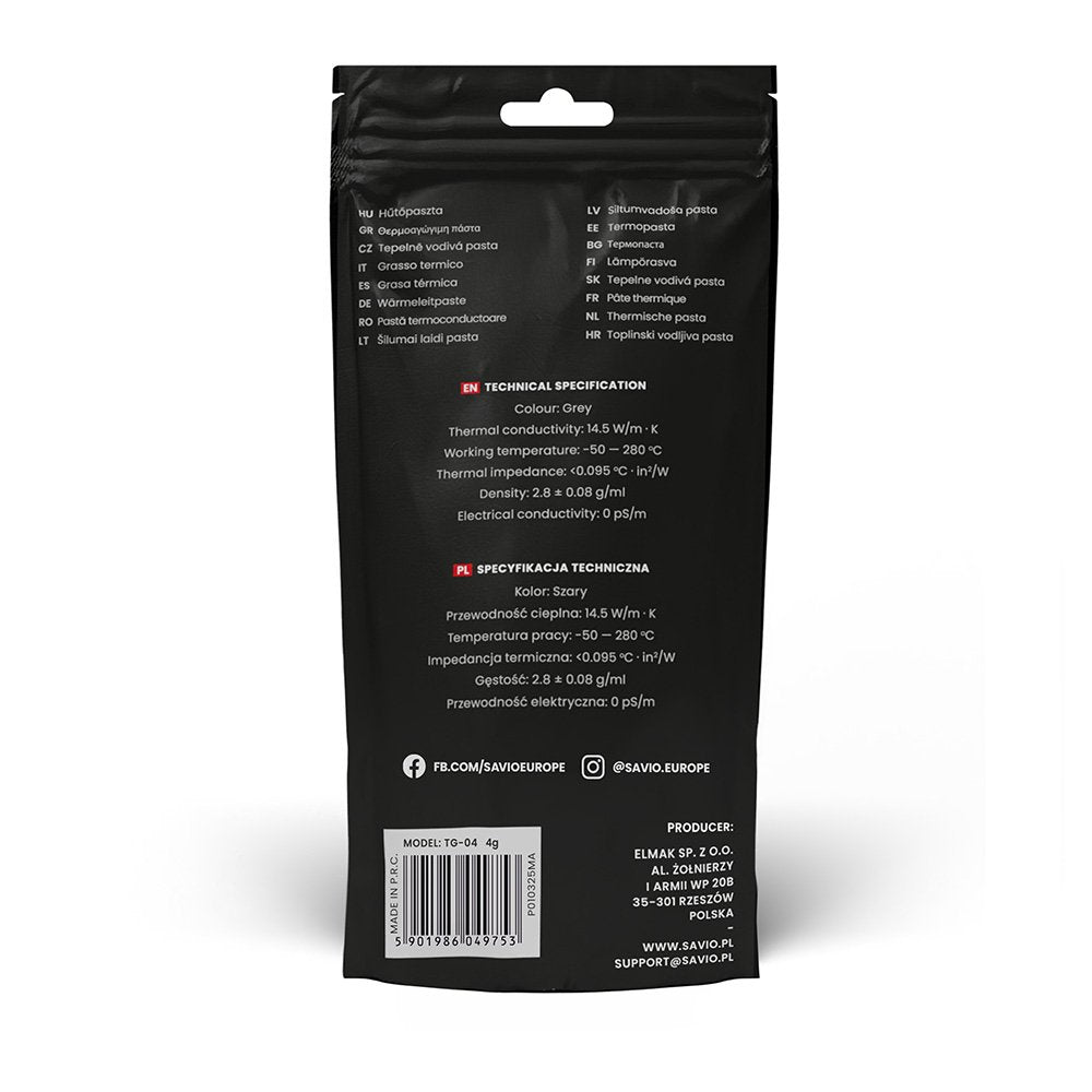 EAN 5901986049753 - Savio TG-04 4g compuesto disipador de calor Pasta térmica 14,5 W/m·K imagen 4
