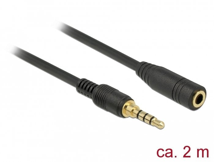 Delock Cable De Extensión Estéreo 3,5 Mm 4 Pines Macho A Hembra 2m Negro