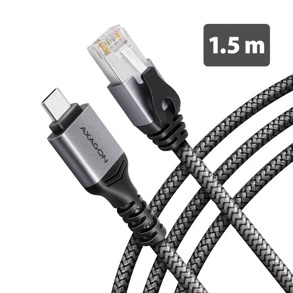 Axagon Ade-Cm15 Usb-C 5gbps - Gigabit Ethernet Adapter With Integrated Cat6 Rj-45 Network Cable (1.5 M), Asix Ax88179b