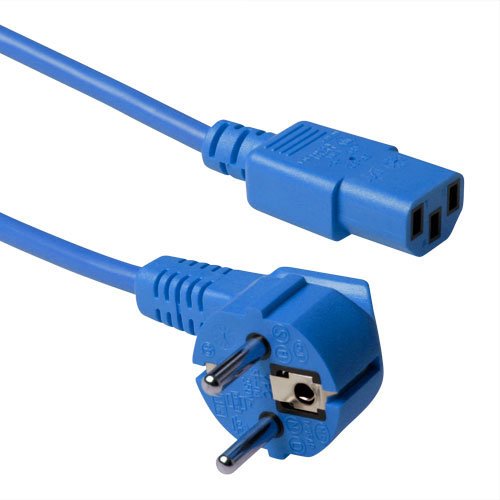 Cable Alimentacion Cee-7/7 90º Schuko A C13 90º 1.80m Azul  Act