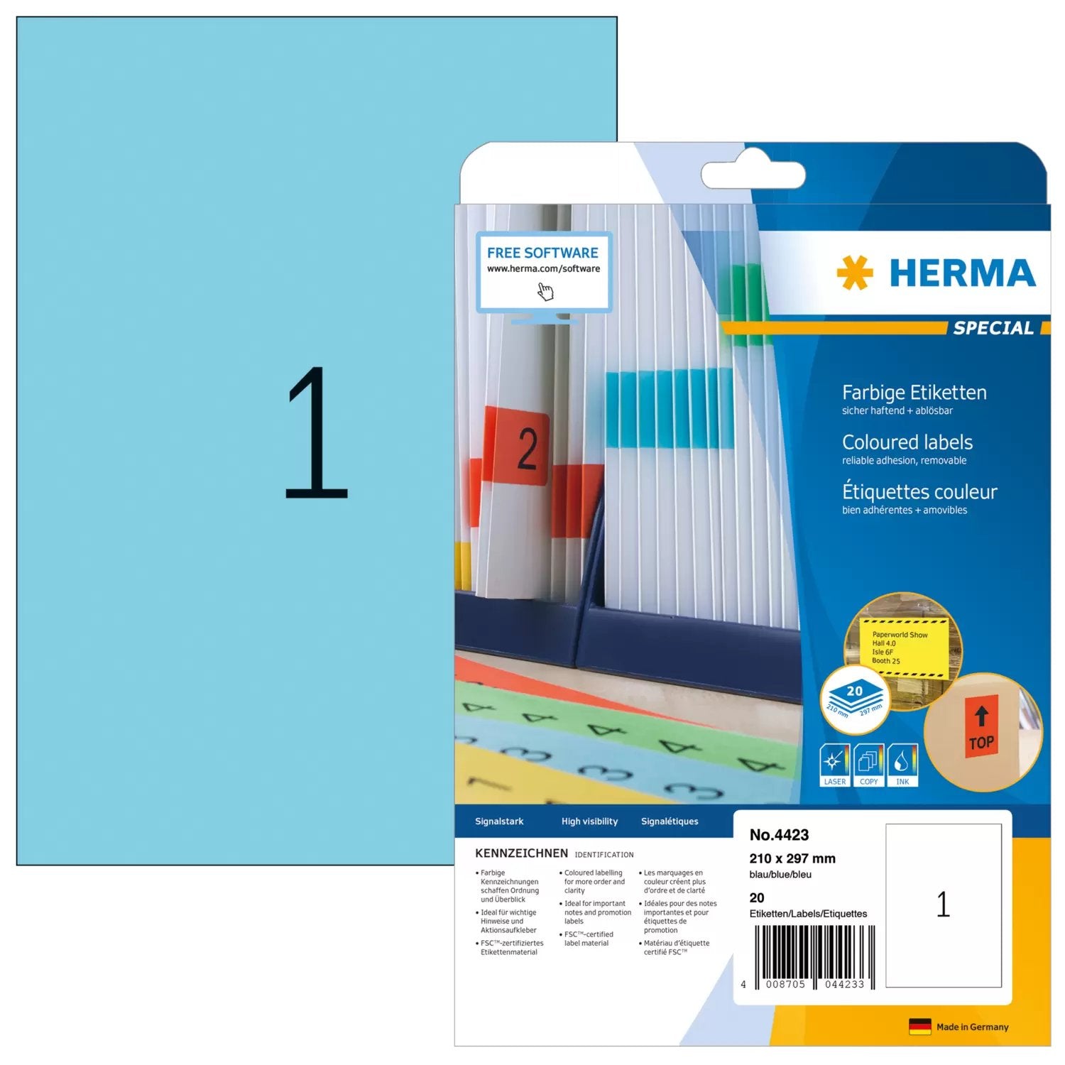 Herma Etiketten A4 Azul 210x297 Mm Papier Matt 20 M.