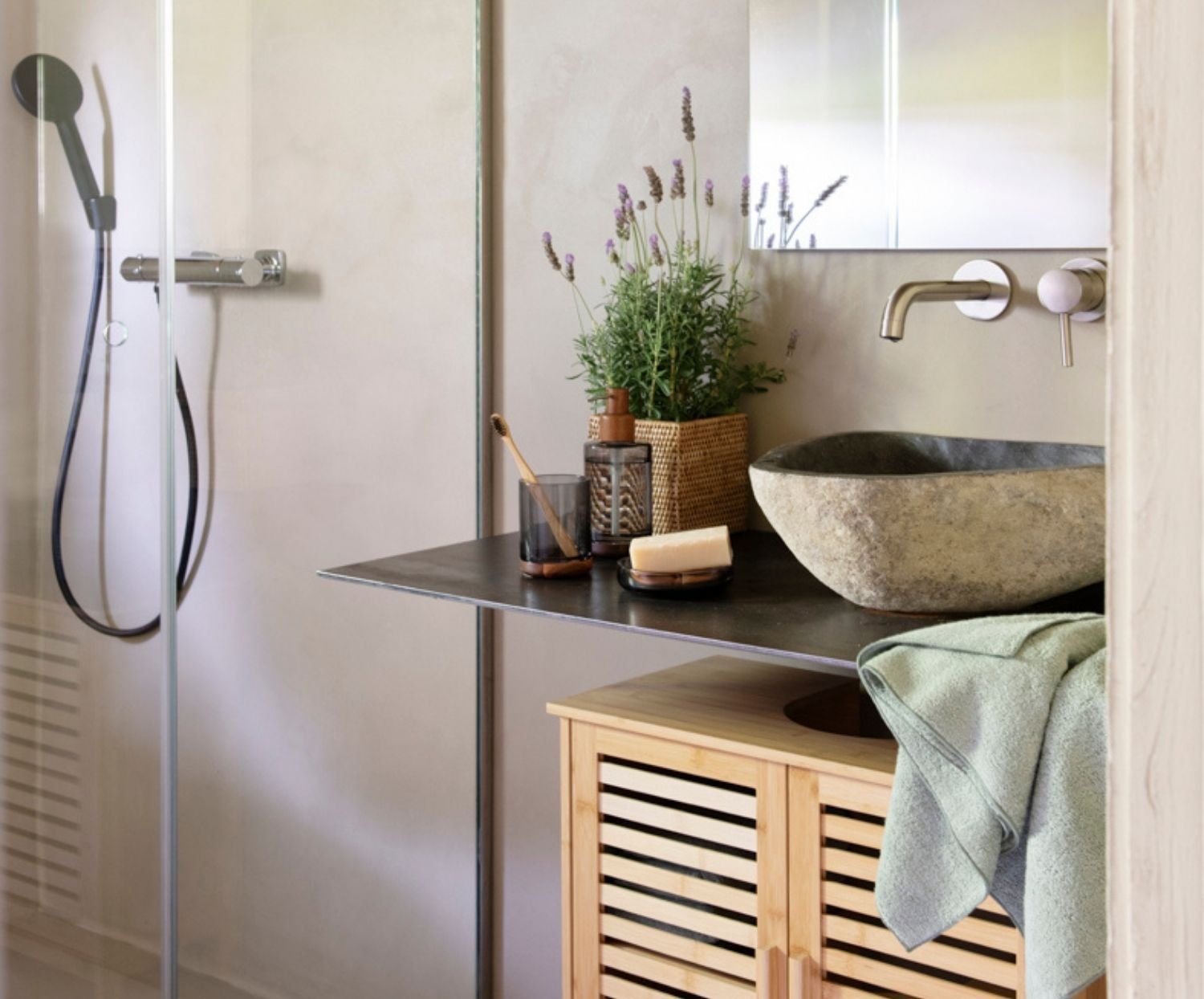 Dispensador De Cristal Gris Y Acacia Ba73074 Andrea House