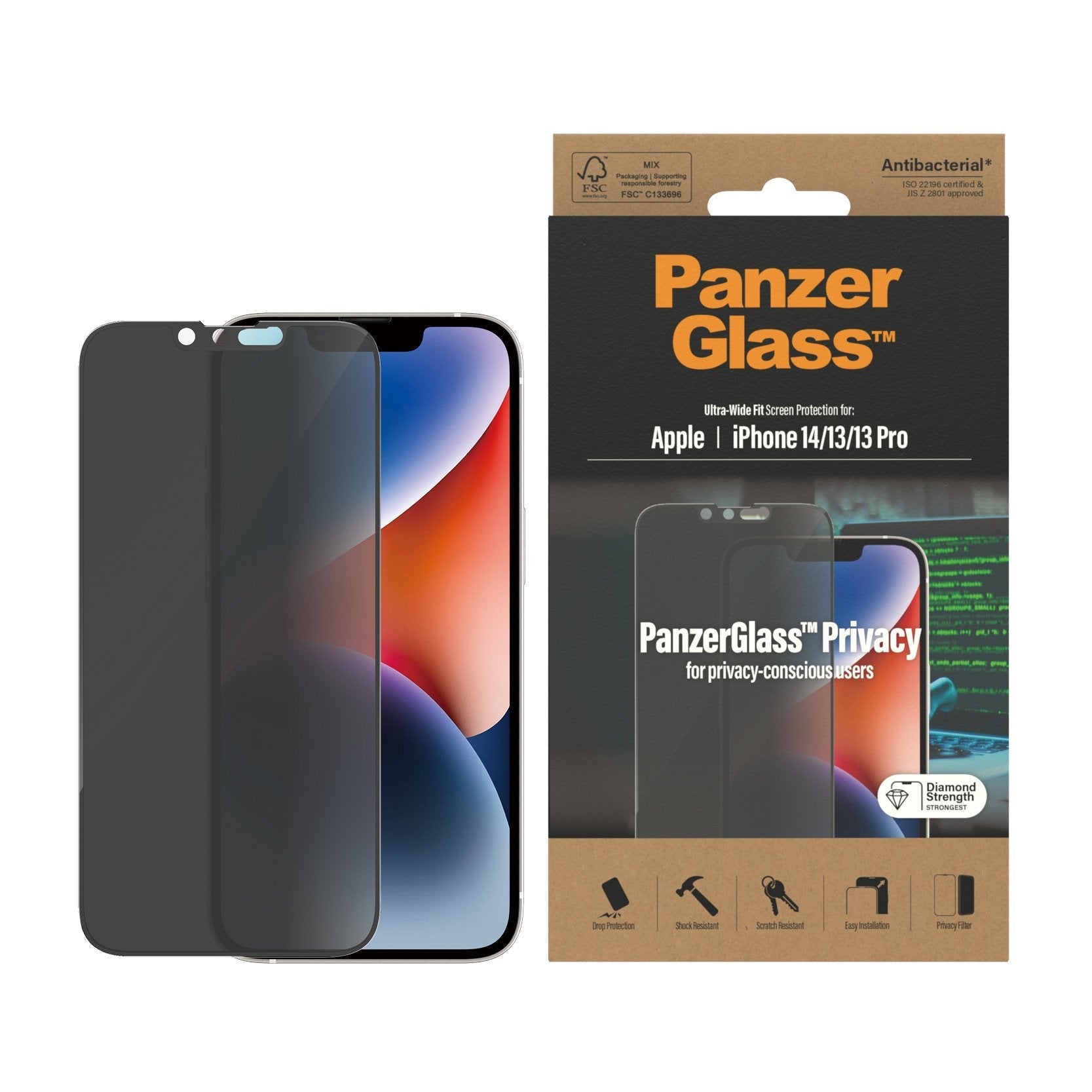 Protector De Pantalla Apple - Iphone 14, Apple - Iphone 13, Apple - Iphone 13 Pro  Panzerglass Ultra-Wide Fit Privacy Appl