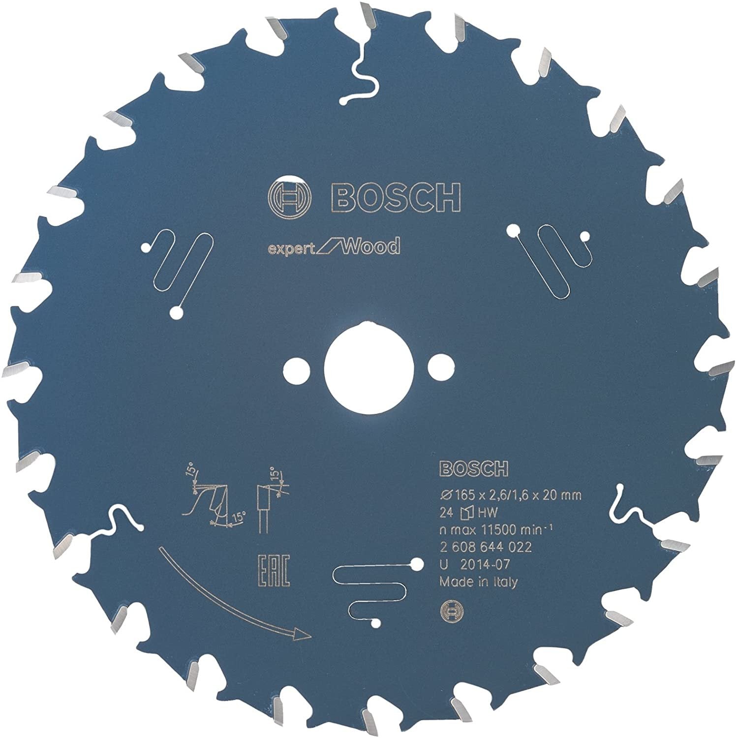 Hoja De Sierra Circular Bosch Expert Para Madera, Ø 165 Mm, 48 Dientes (Diámetro De 20 Mm, Para Sierras Circulares Manuales) 48z 2608644024