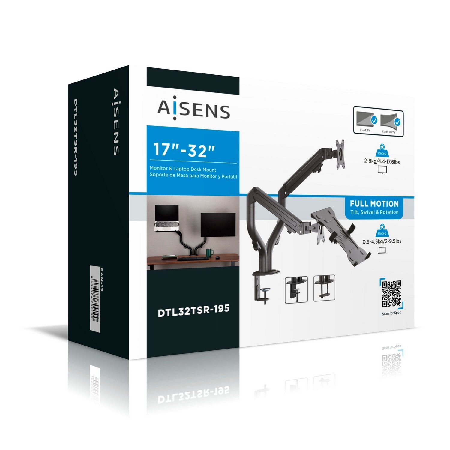 Aisens Soporte De Mesa Contrapeso Giratorio E Inclinable Para Portatil Y Monitor / Tv 8kg De 17-32" - Negro