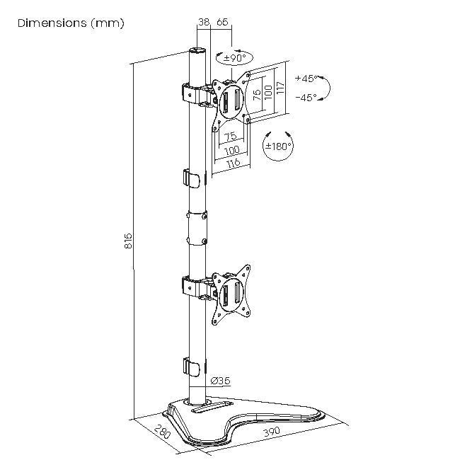 Soporte De Mesa Con Base Equip 650128 Para 2 Pantallas 13"-32" Doble Brazo Vesa Standard Hasta 9kg P