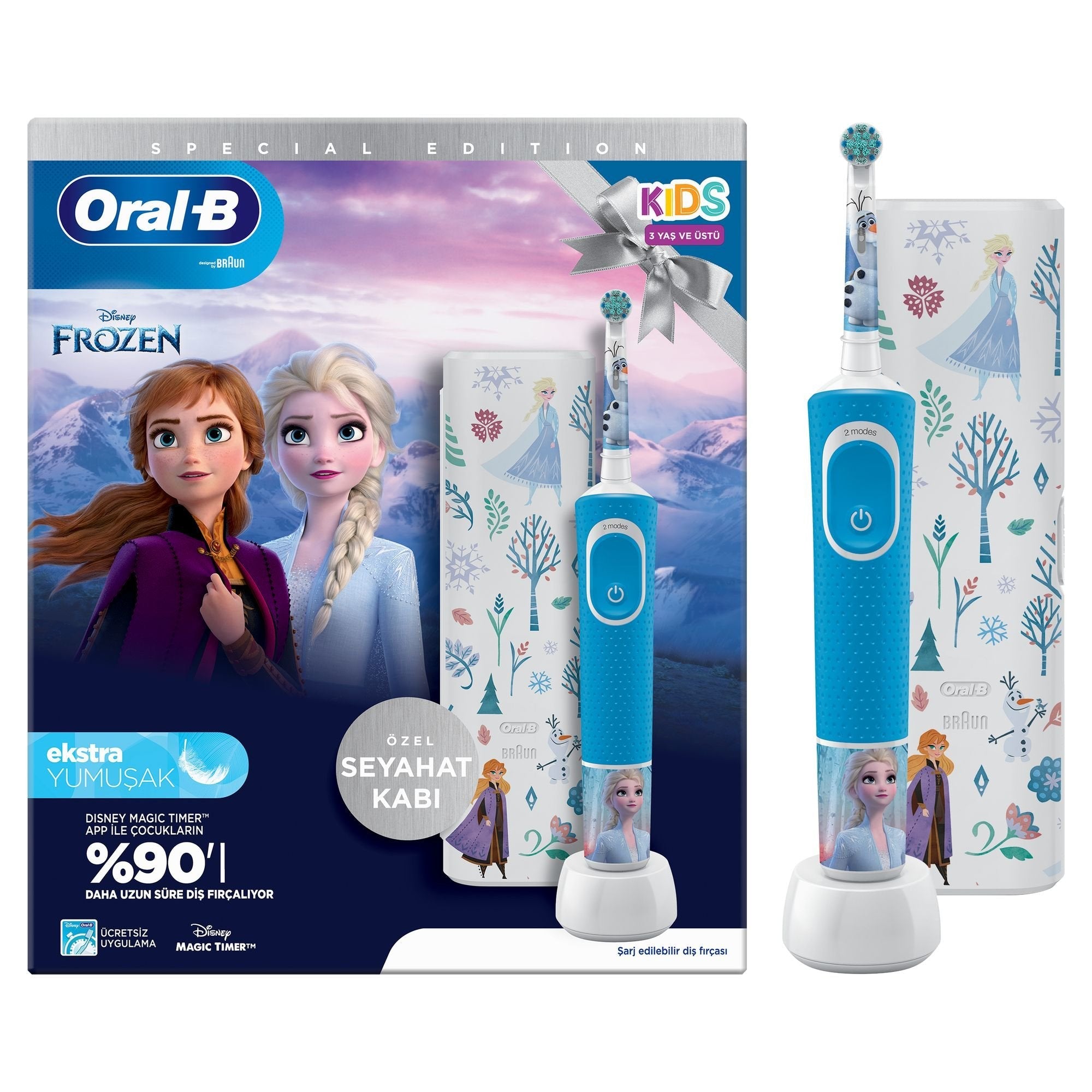 Cepillo Dental Oral-B Vit.Kids.Frozen + Funda Viaje Negro. Gris