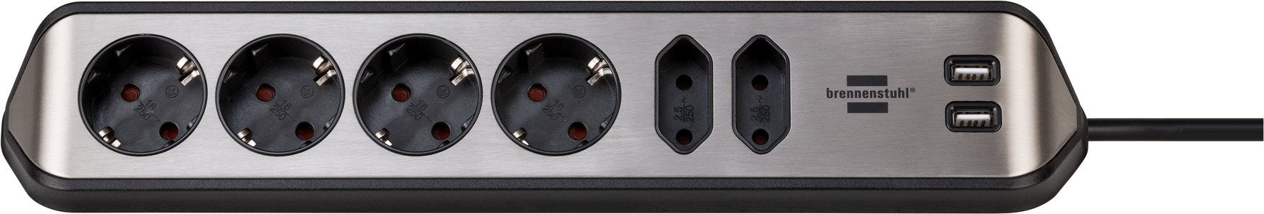 Brennenstuhl Estilo Cable De Extensión De Esquina De 6 Vías Negro