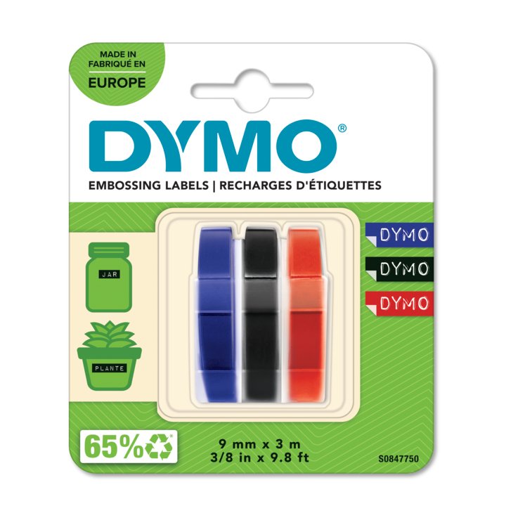 Dymo Cinta Tradicional 84774, 9mmx3m Azul, Blister 3 Unidades