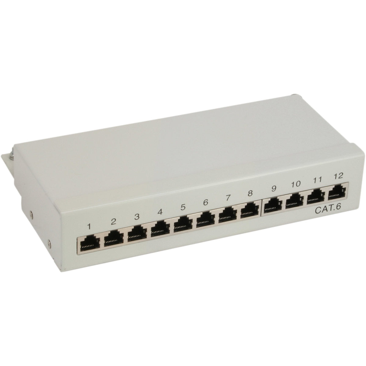 Patch Panel Inline Cat.6 12 Puertos Montaje En Escritorio/Pared Gris Claro Ral7035