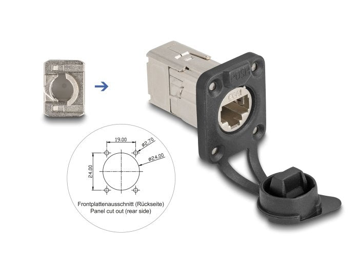 Delock 67063 Conector Rj45 Tipo-D Empotrado Con Conexión Lsa Cat.6a Stp Con Tapa Protectora Ip66 Resistente Al Polvo Y Al Agua
