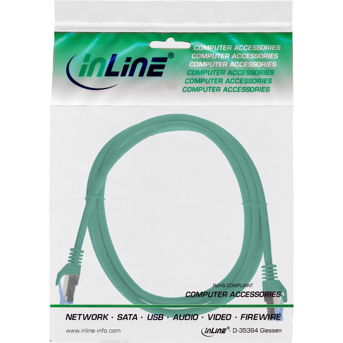 Inline® Patch Cable, Cat.6a, S/Ftp, Tpe (Lszh), Cca, Green, 2m