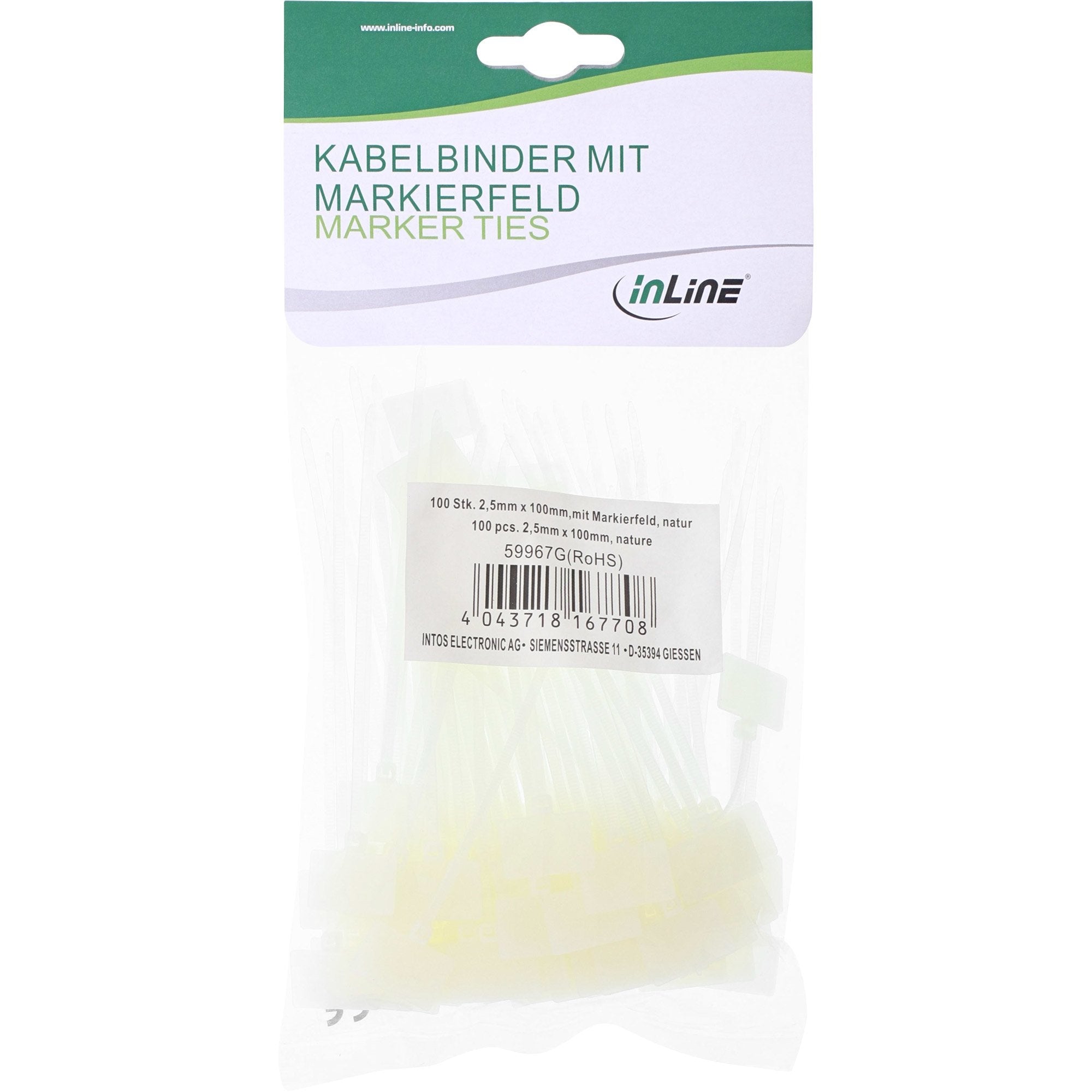 Bridas Inline Con Campo Marcador 100 Mm X 2,5 Mm 100 Uds.