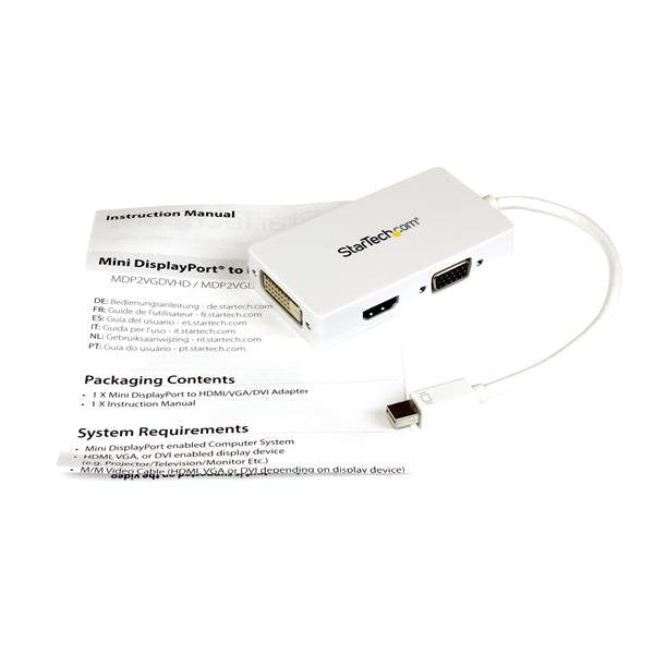Startech Adaptador 3en1 Mini Displayport A  Vga  / Dvi / Hdmi Blanco Mdp2vgdvhdw