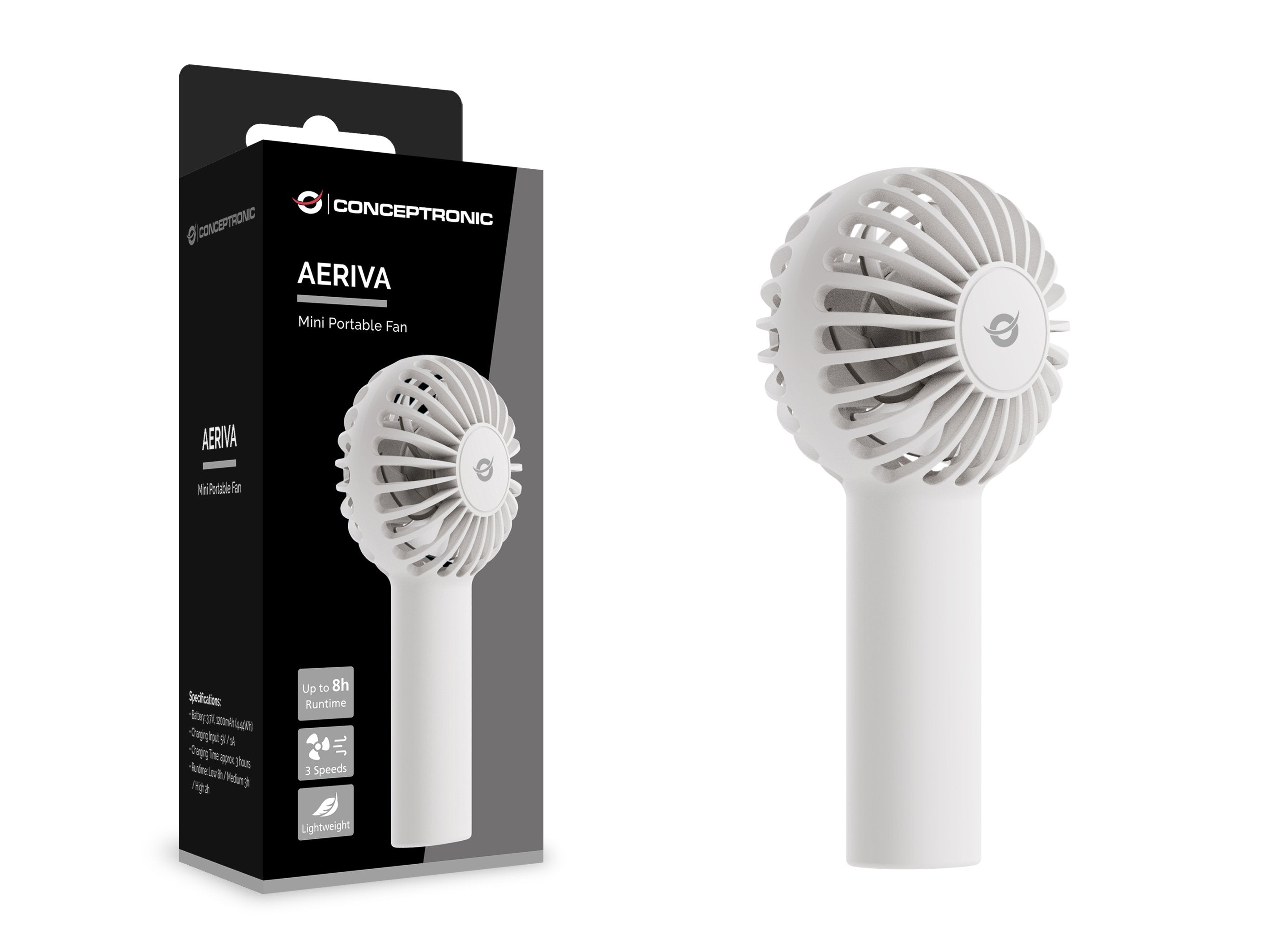 Ventilador Mini Portátil Conceptronic Aeriva01w 3 Velocidades Bateria Hasta 8h Blanco