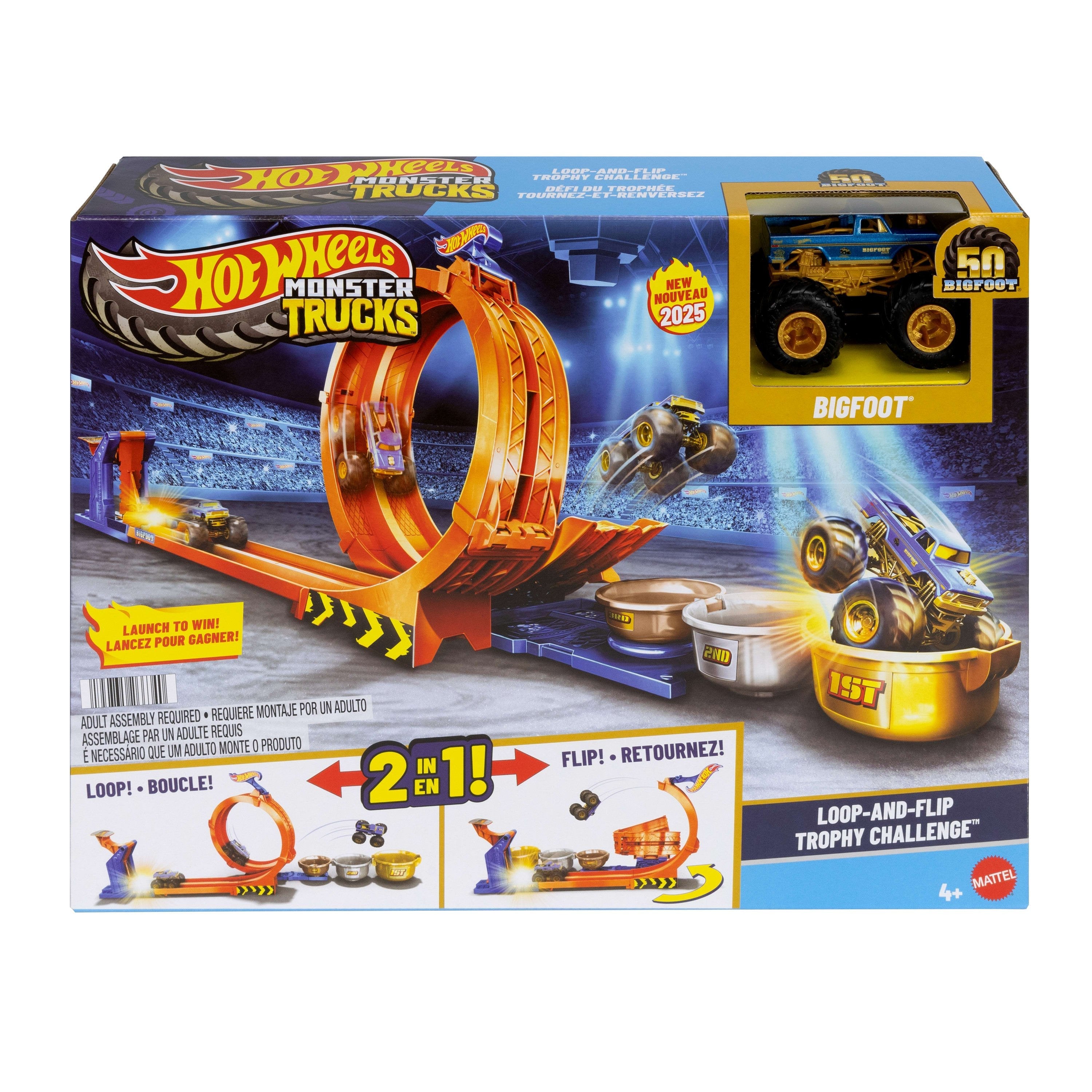 Hot Wheels Hot Wheels Monster Trucks Desafío Loop & Flip 2 En 1, Pista De Carreras   Jbx64