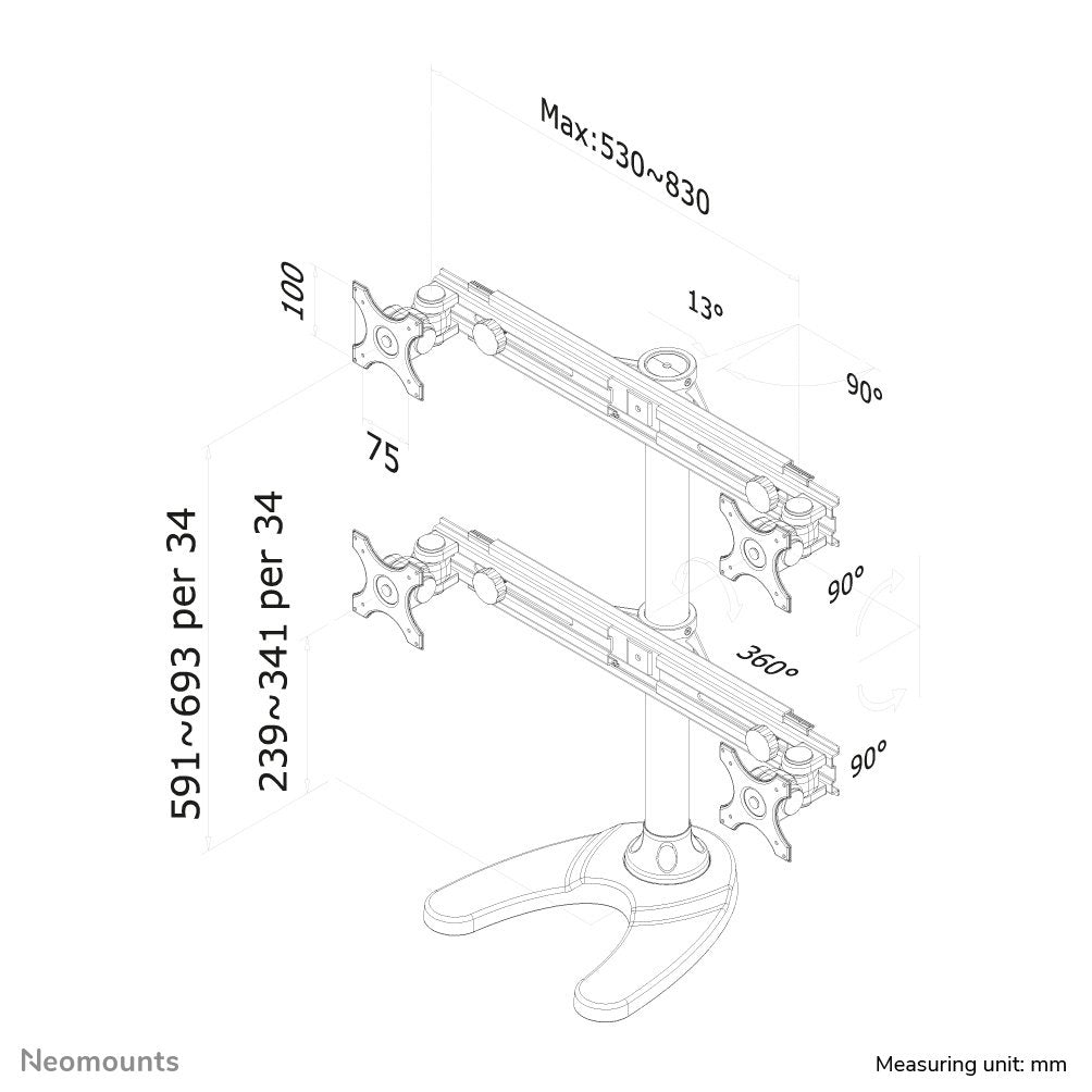 Newstar Soporte De Escritorio Para 4 Monitores Fpma-D700dd4