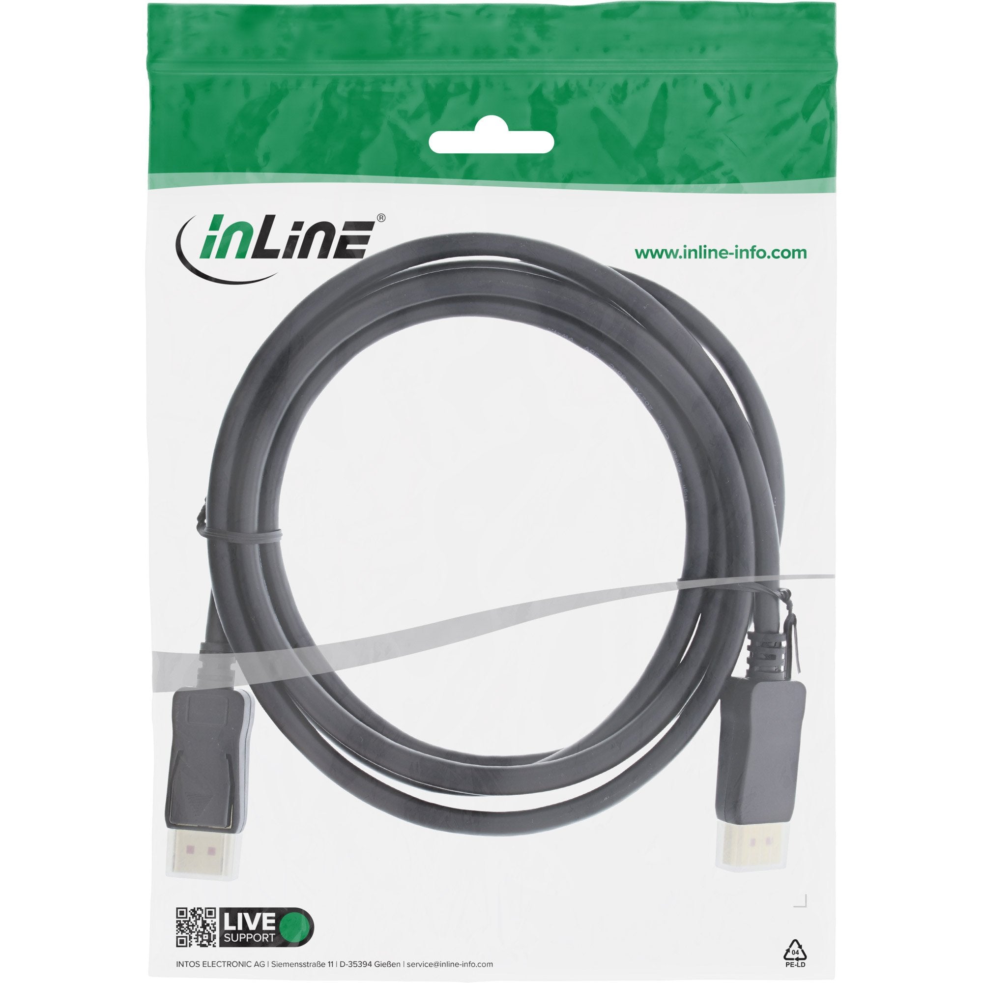 Cable Inline Displayport 1.4, 8k4k, Negro, Dorado, 1 M