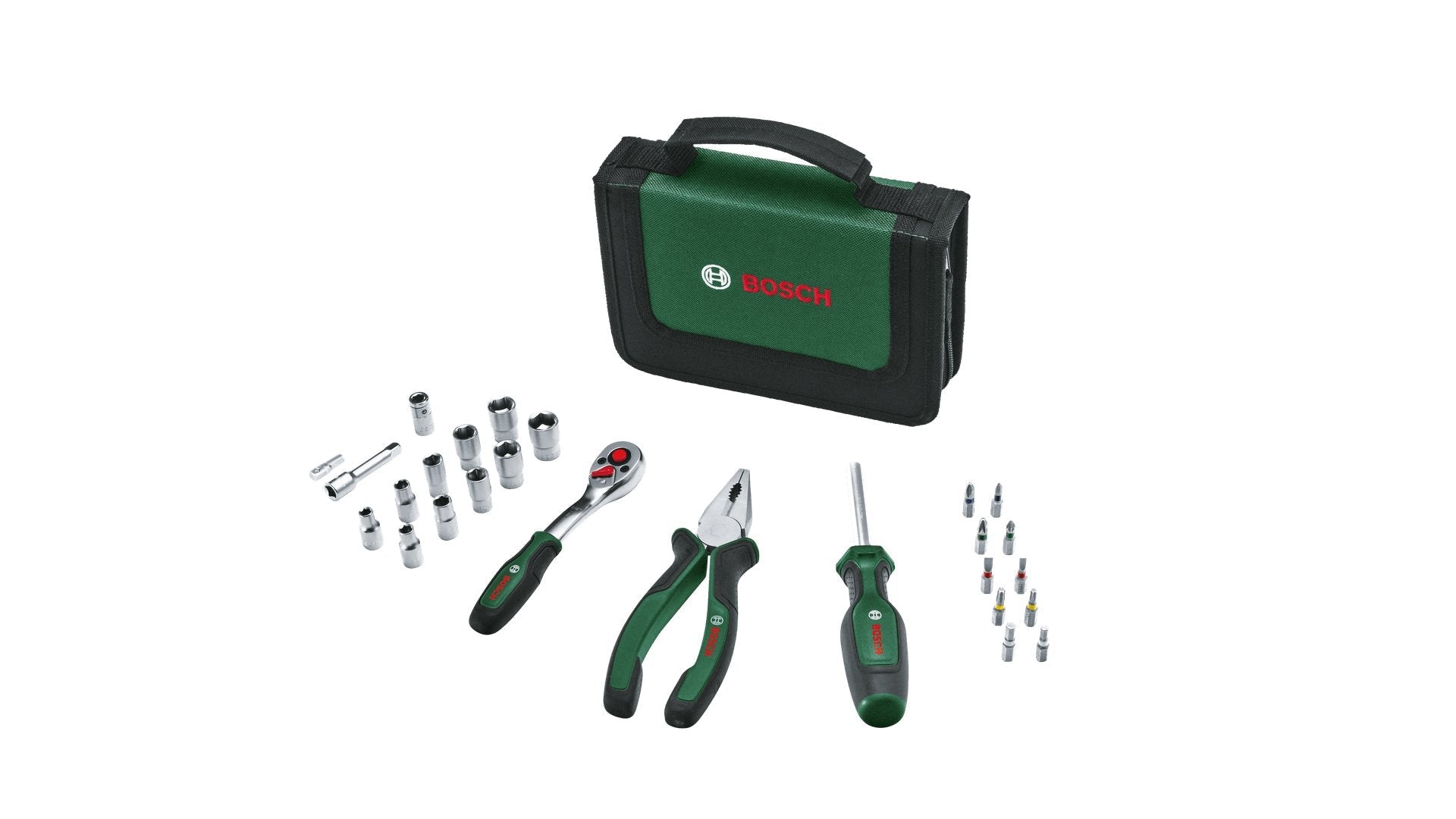Bosch Powertools Starter Werkzeug Set, 26-Piezas (Verde/Negro, Mit Textil-Reissverschlussetui) 1600a02by2