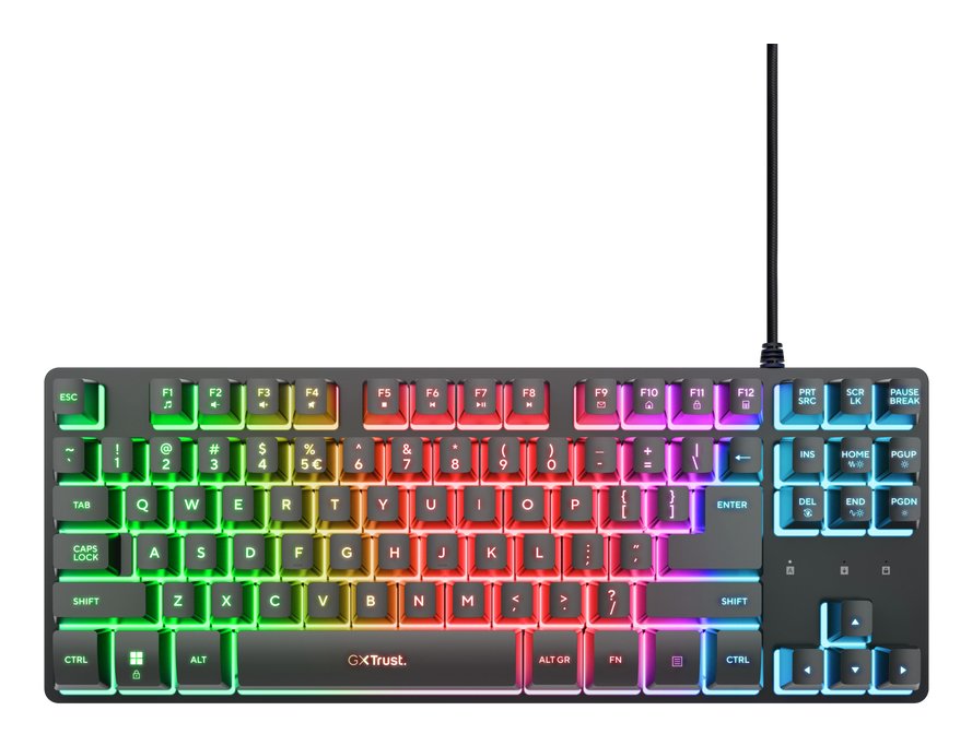 Teclado Español Trust Gxt 833 Thado Compacto Usb 2.0 Cable 1.5m Iluminacion Rgb Color Negro