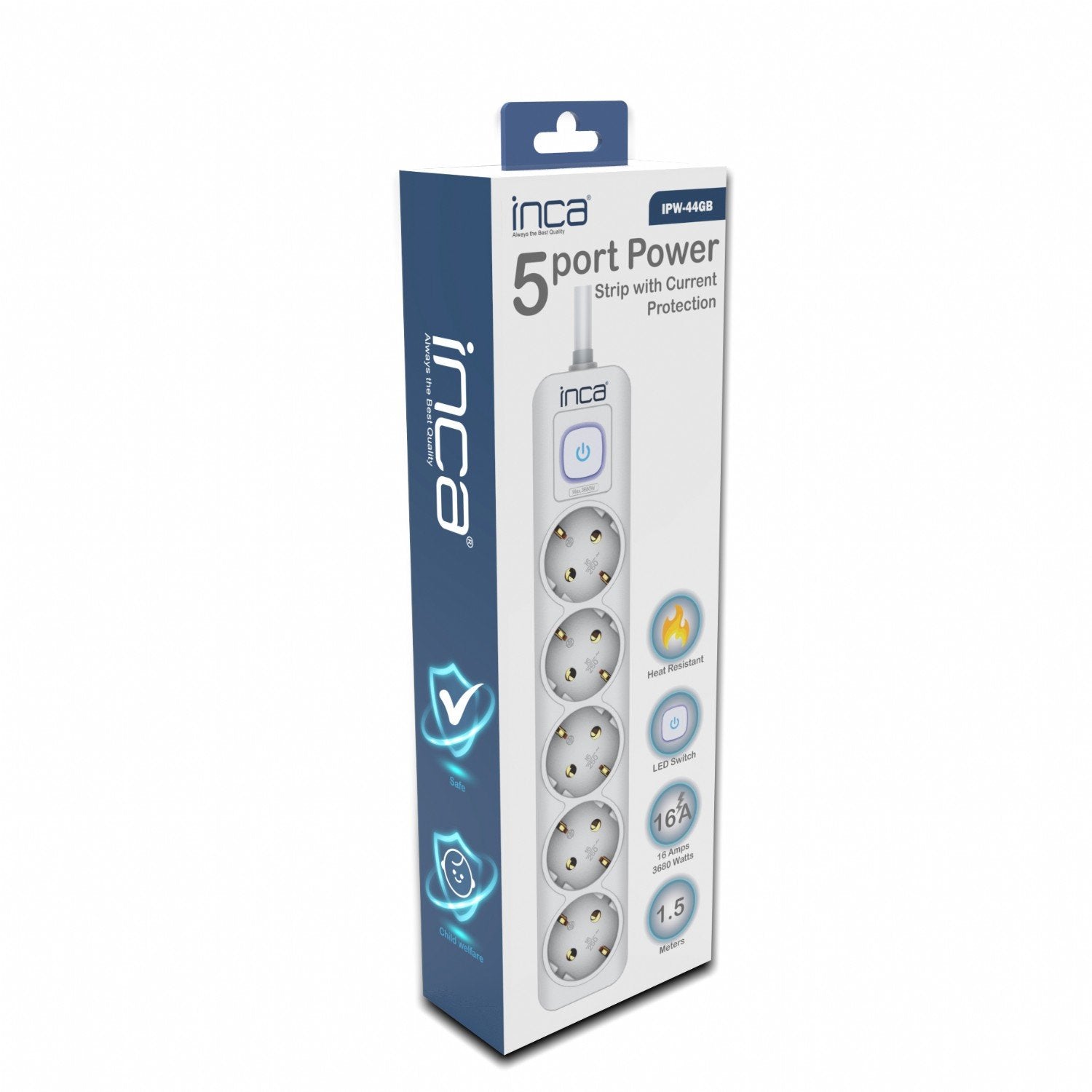 Regleta Inca Ipw-44gb  Blanco 5 Salidas Ac 230 V 1,5 M