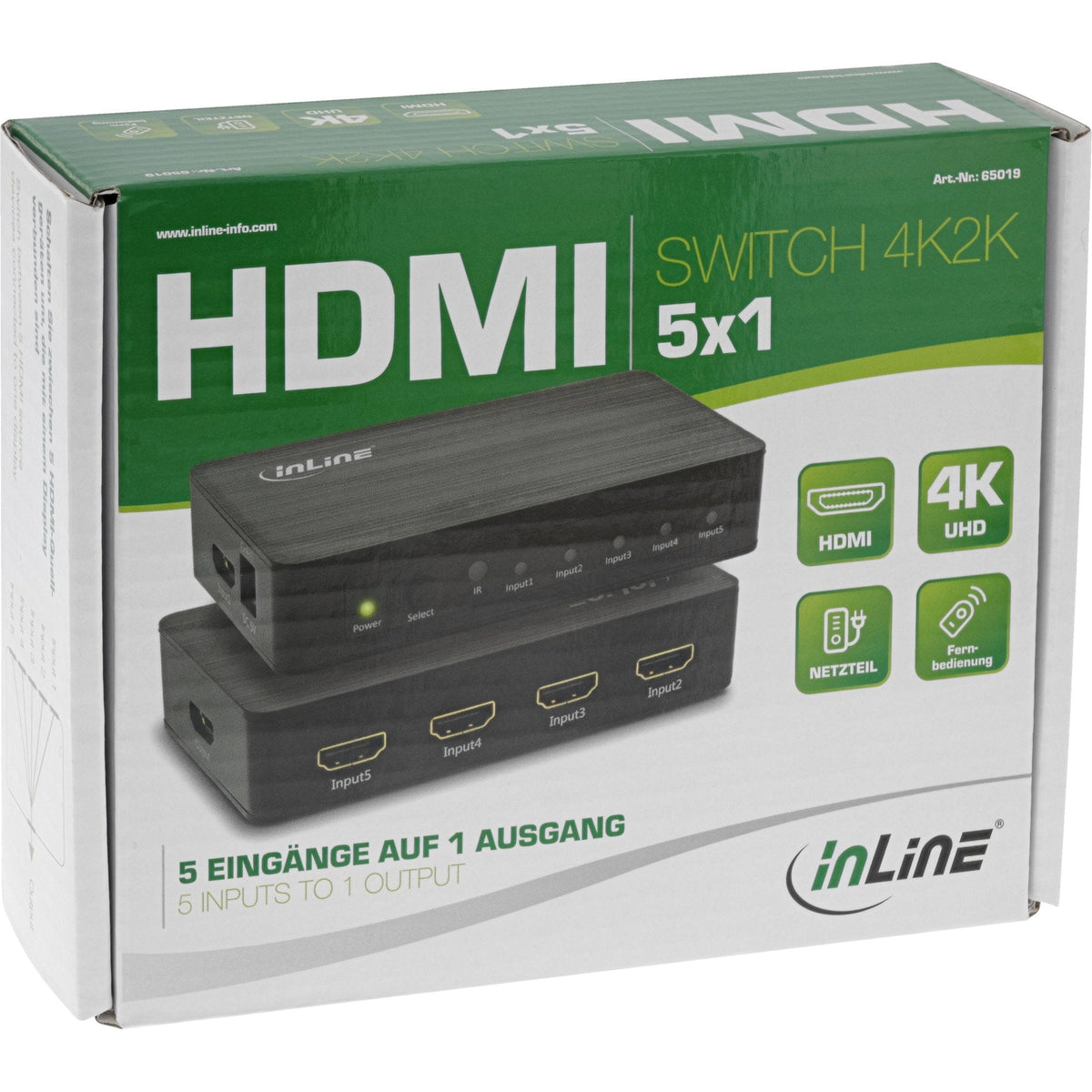 Switch Inline Hdmi, 5 Puertos, 4k2k@60hz , Hdcp 2.2