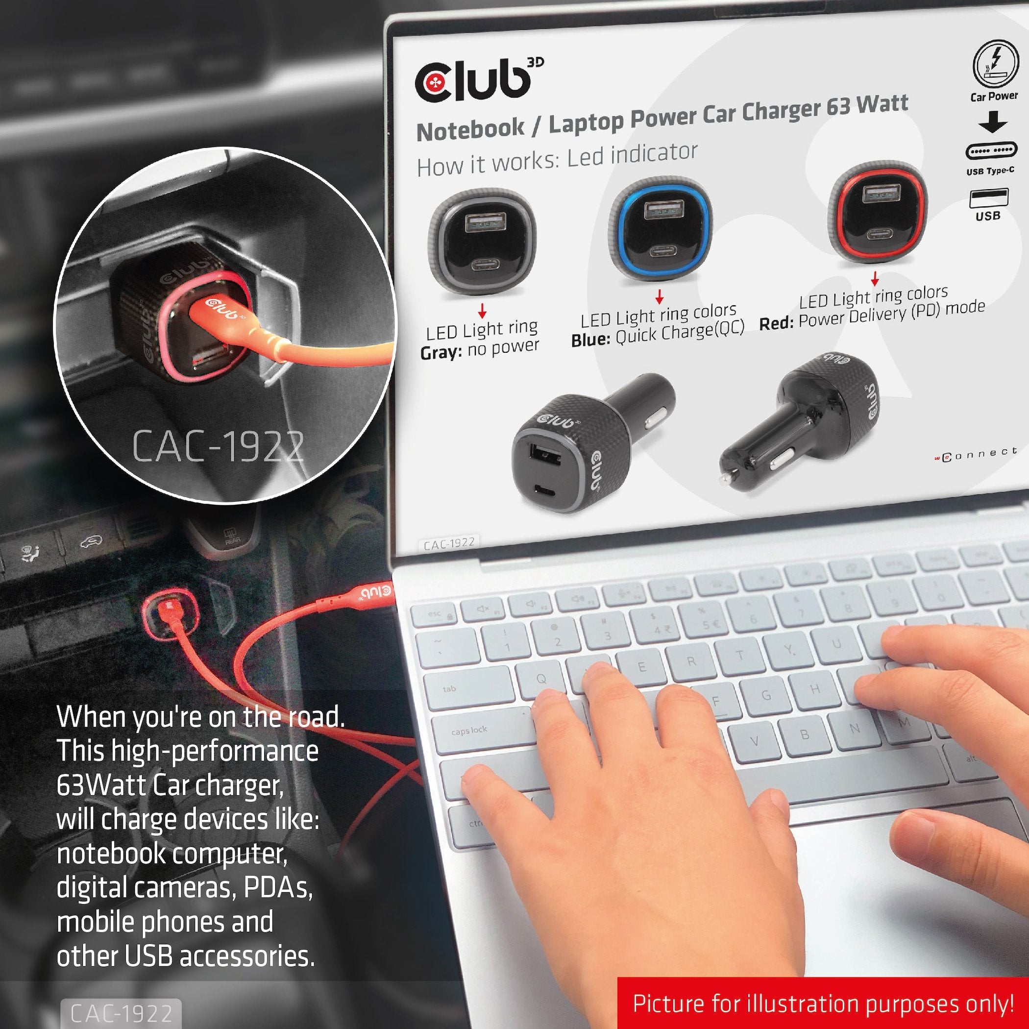 EAN 8719214472795 - CLUB3D USB KFZ-Ladegerät 1xUSB C A 63W 12/24V retail imagen 4