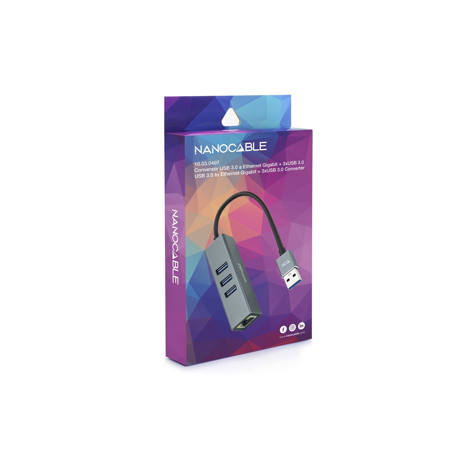 Nanocable Adaptador De Red Usb 3.0 A Ethernet Gigabit 10/100/1000 Mbps + 3 Puertos Usb 3.0