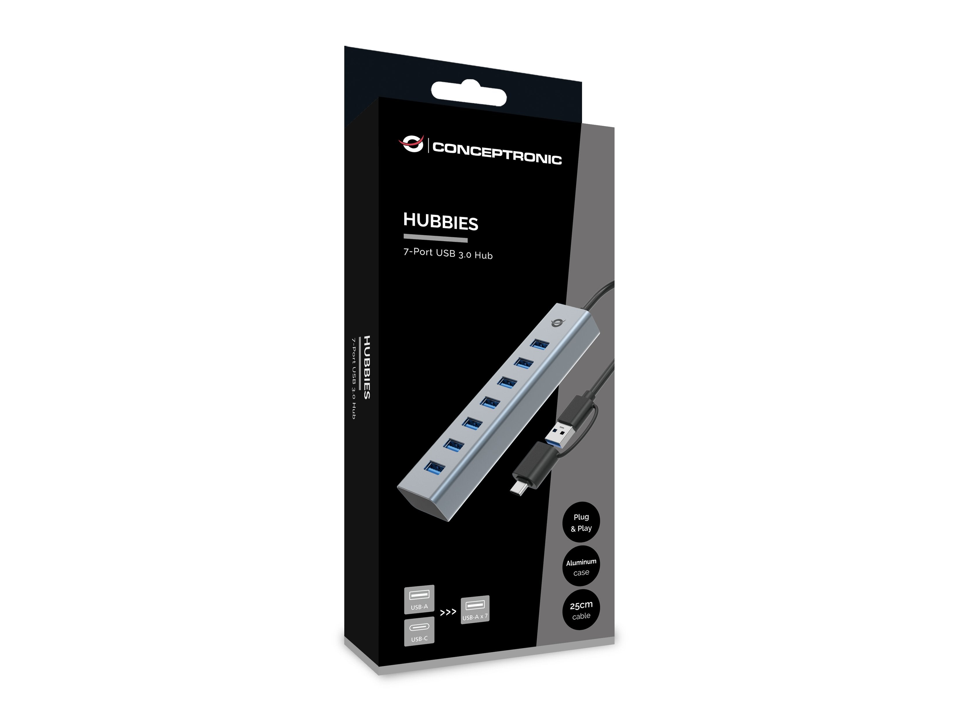 Conceptronic Usb-Hub 7-Port 3.0 C->7x3.0 +Typc 5gbps M.Nz Gr