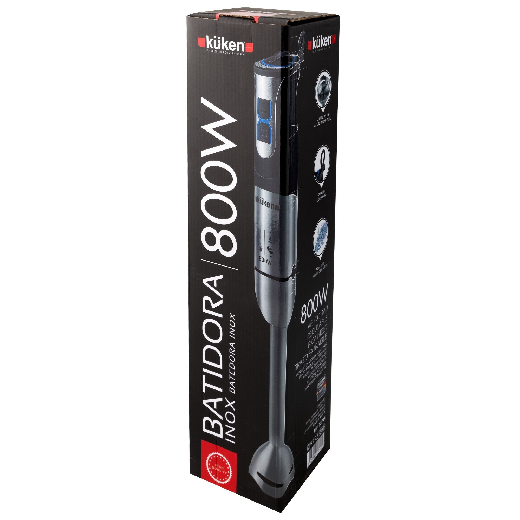 Batidora De Mano Kuken 800w 3 Velocidades + Turbo Brazo Extraible  Inox Jarra Medidora 600ml
