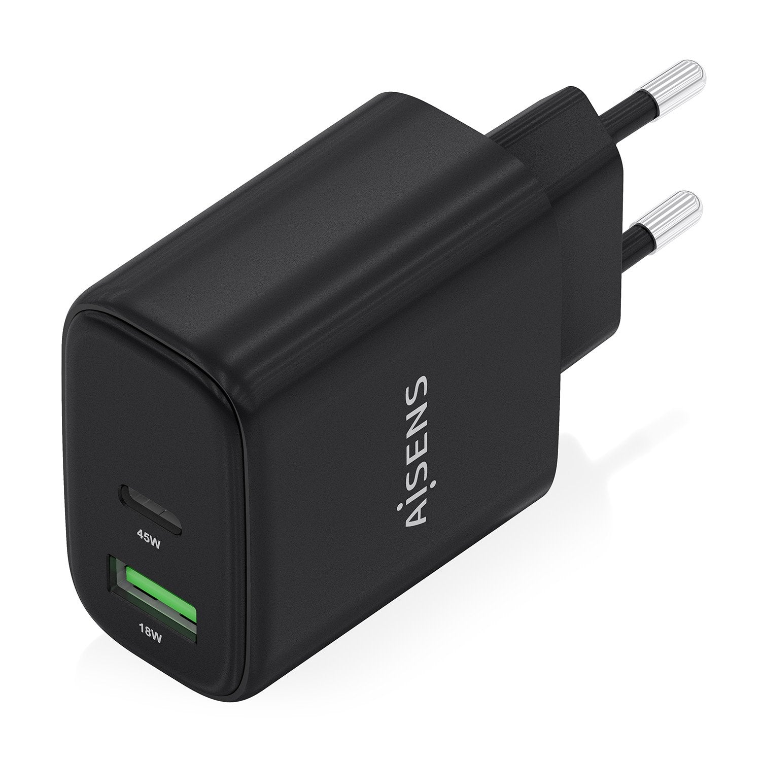 Aisens Cargador Gan 45w, 1xusb-C Pd3.0 Qc4.0, 1xusb-A Qc3.0, Negro
