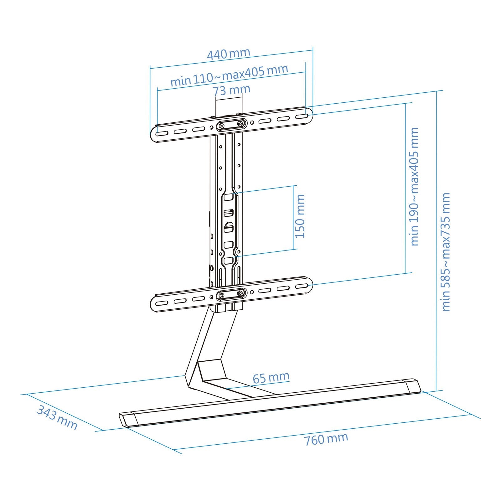 Tooq Soporte De Mesa Para Tv De 32"-65" - Gestion De Cables - Peso Max 40kg - Vesa 400x400mm - Fabricado En Aluminio -