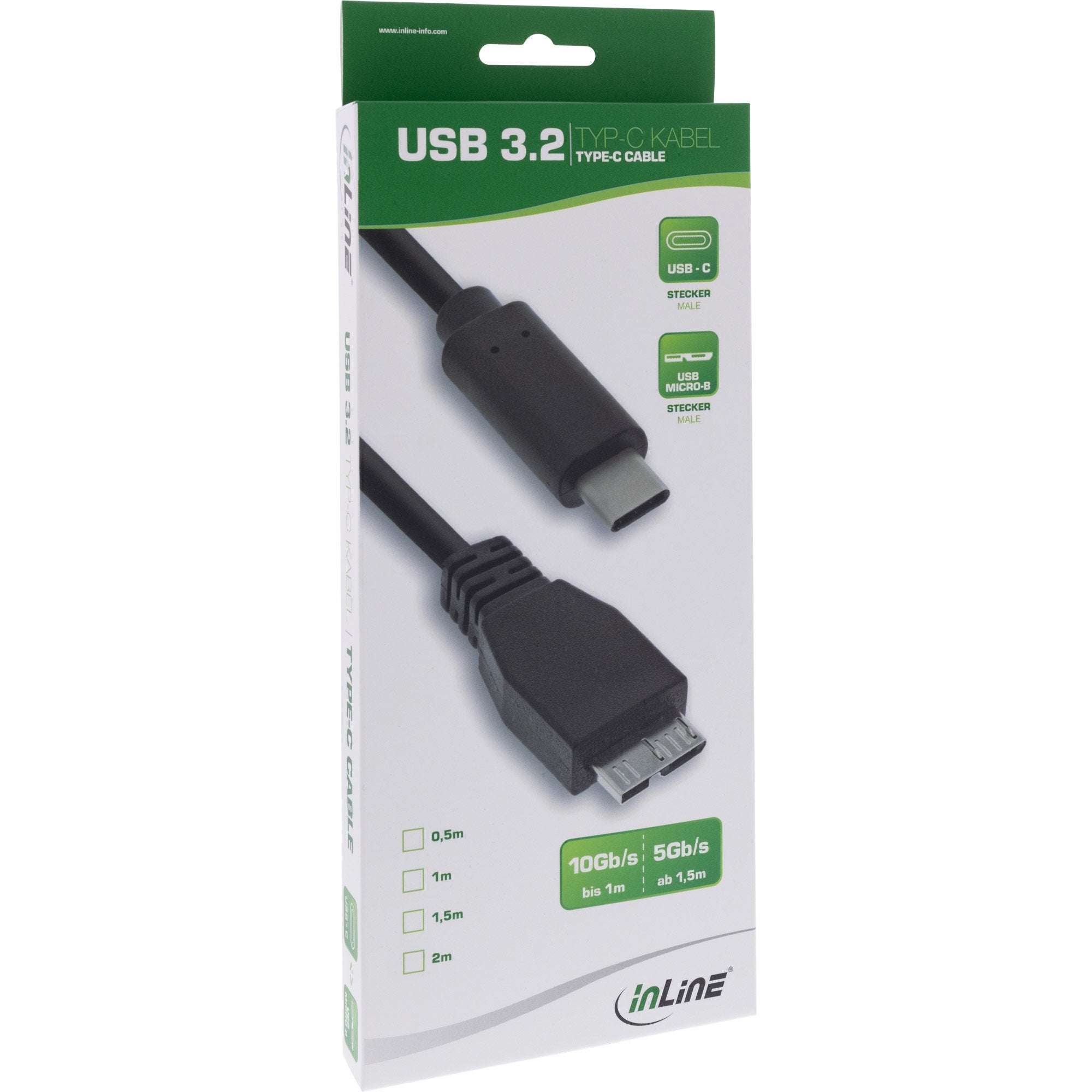 Cable Inline Usb 3.1, Tipo C Macho A Micro-B Macho, Negro, 0,5 M