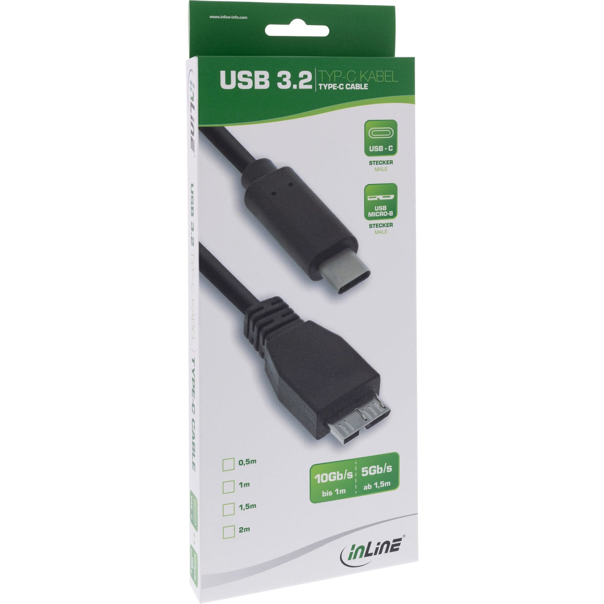 Cable Inline Usb 3.1, Tipo C Macho A Micro-B Macho, Negro, 1,5 M