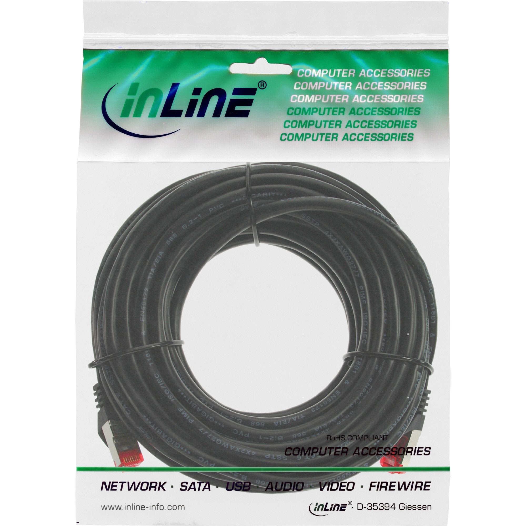 Cable De Red Inline S/Ftp Pimf Cat.6 250mhz Cobre Libre De Halógenos Negro 15m