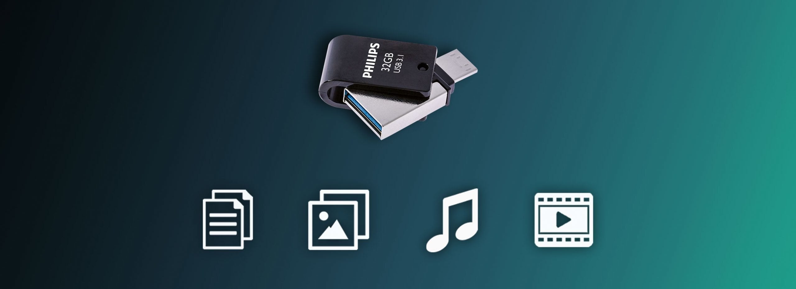 Pendrive Philips 2 In 1 Black  32gb Otg Usb C + Usb 3.1