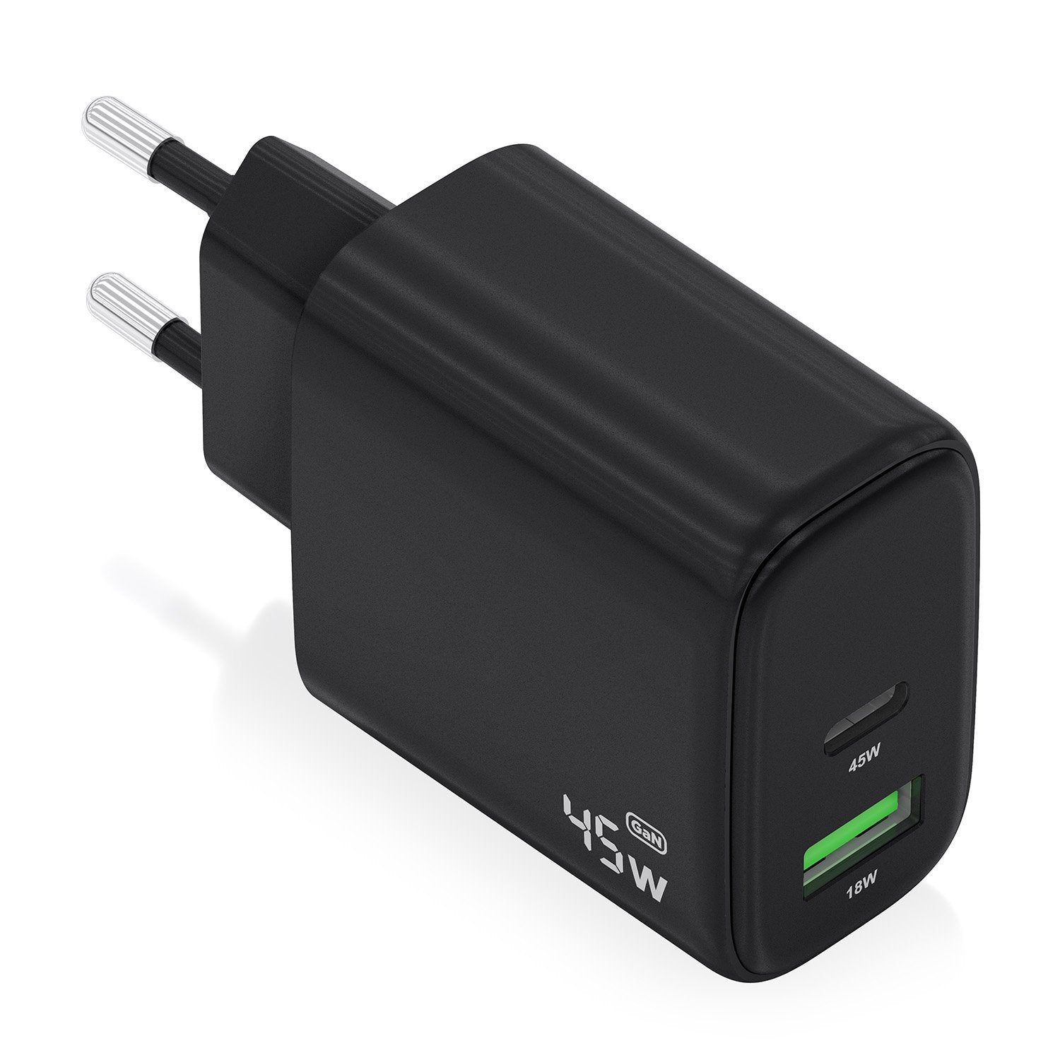 Aisens Cargador Gan 45w, 1xusb-C Pd3.0 Qc4.0, 1xusb-A Qc3.0, Negro