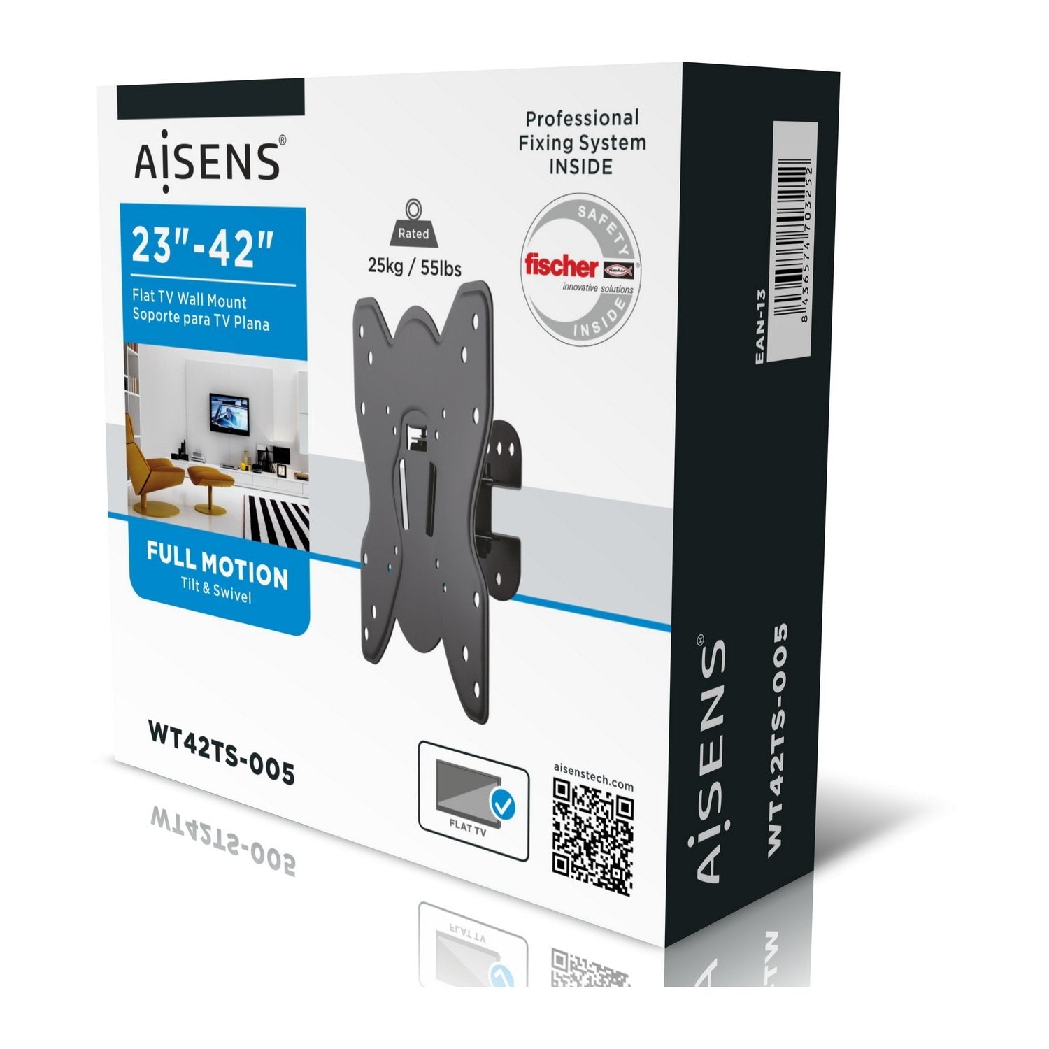 Aisens Soporte De Pared Para Pantallas 23-42'/58-106cm Hasta 25kg Giratorio E Inclinable Vesa Max. 200*200