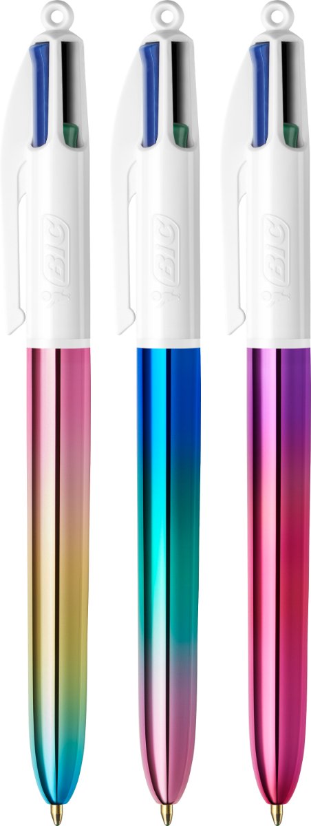 Bic 4 Colours Gradient Expositor De 30 Boligrafos De Bola Retractiles - Punta Media De 1.0mm - Tinta Con Base De Aceite - Cuerpo Blanco/Degradado Tricolor - 4 Colores