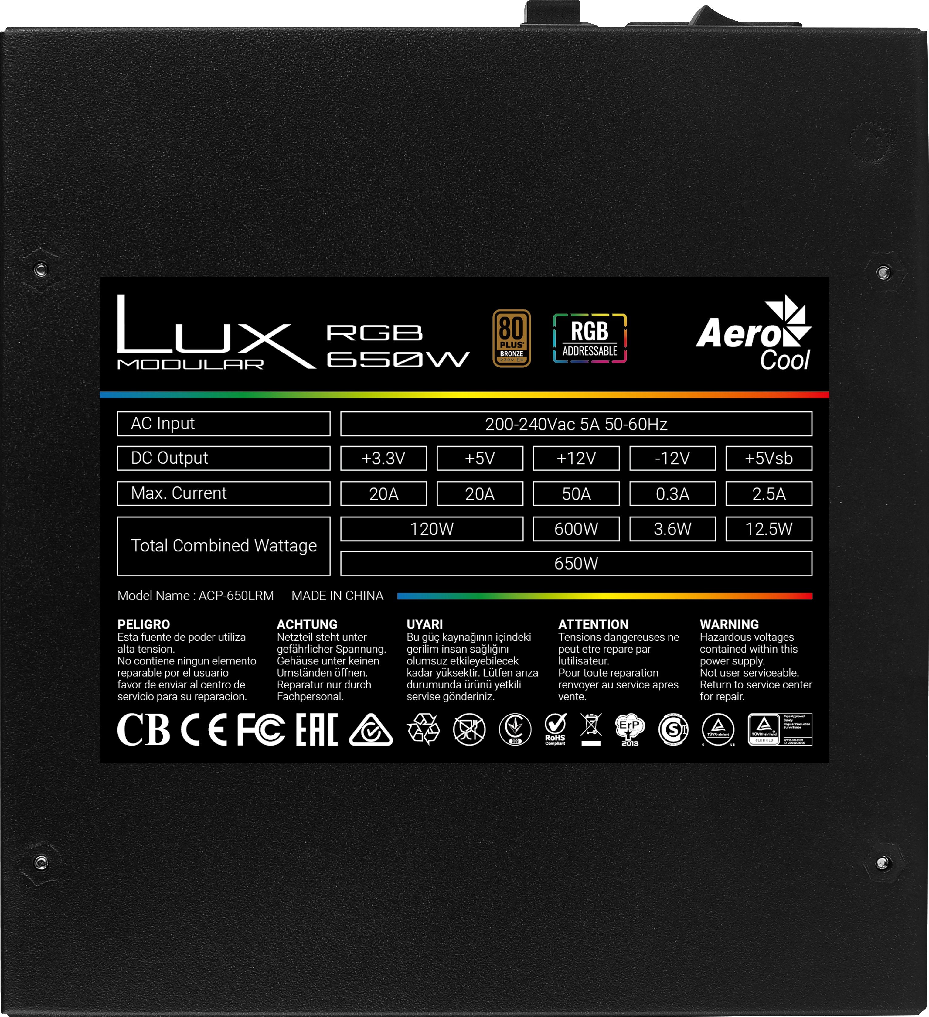EAN 4718009153875 - Aerocool LUX RGB 650M unidad de fuente de alimentación 20+4 pin ATX imagen 8
