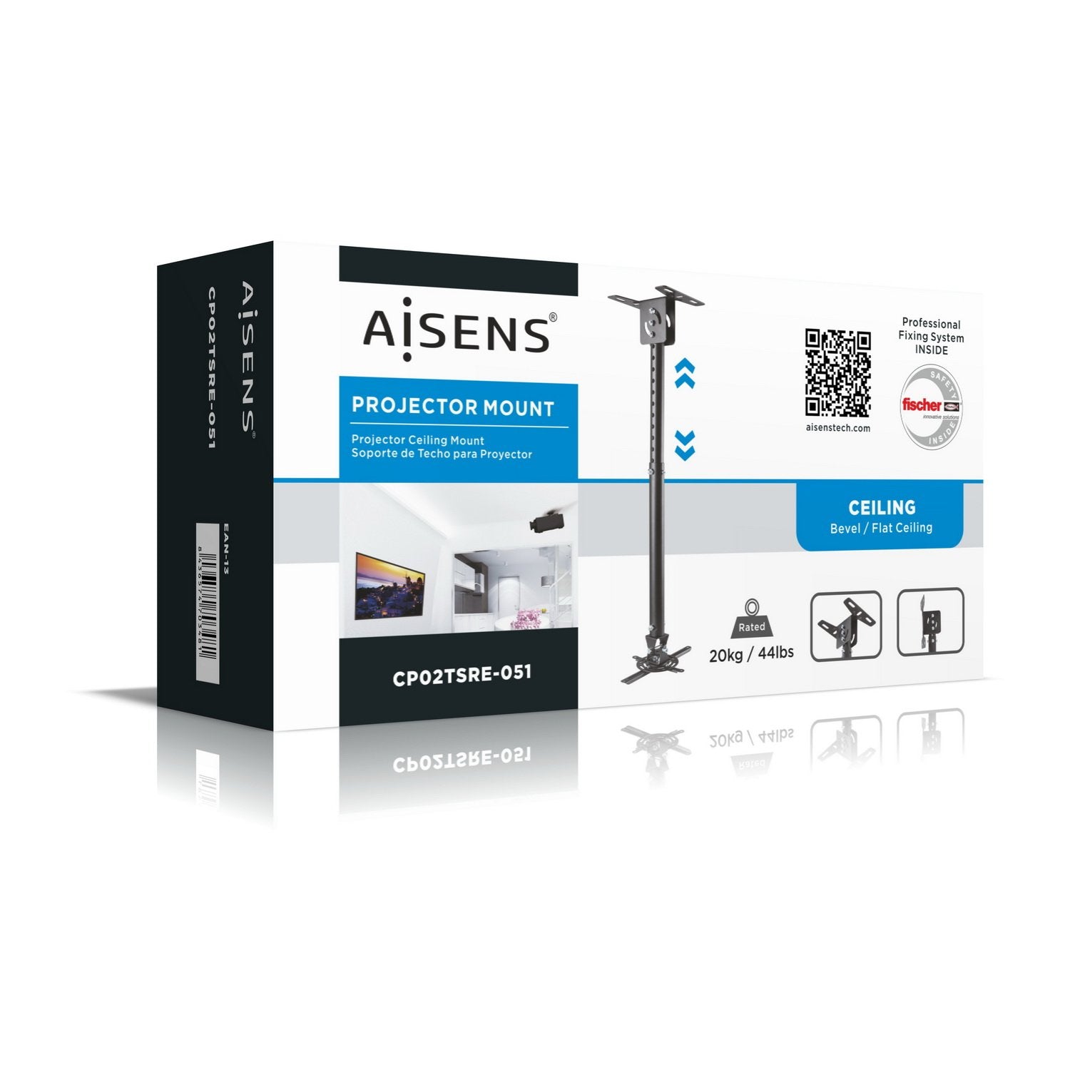 Aisens Soporte De Techo Universal Profesional Giratorio - Inclinable Y Extensible Para Proyector - Negro