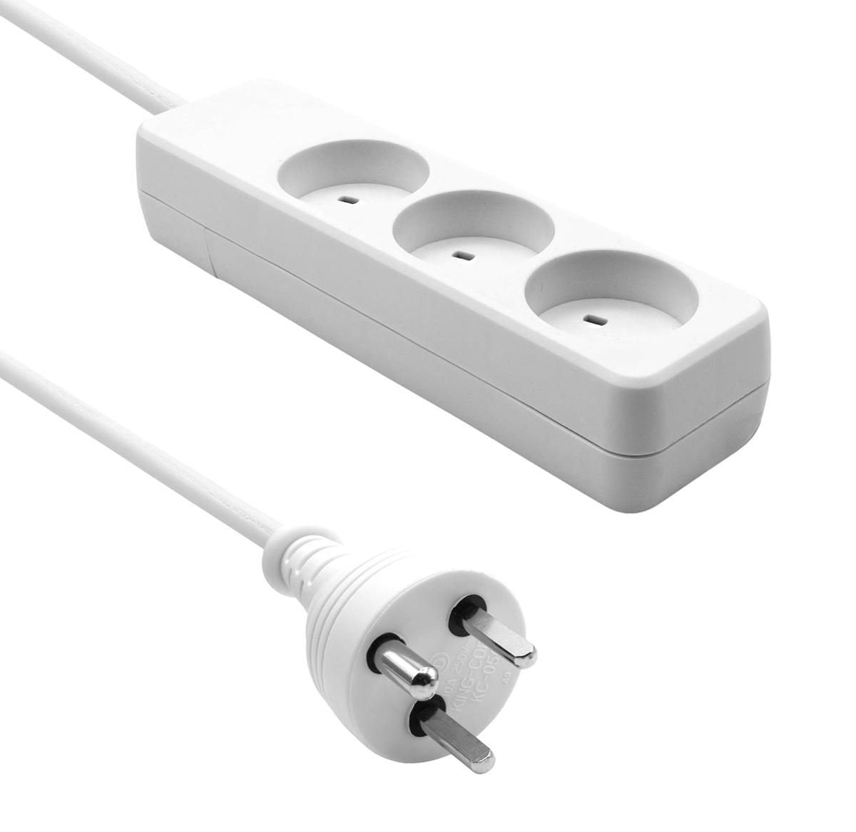 Danish Edb Power Strip 3-Way  White, 1m Cable