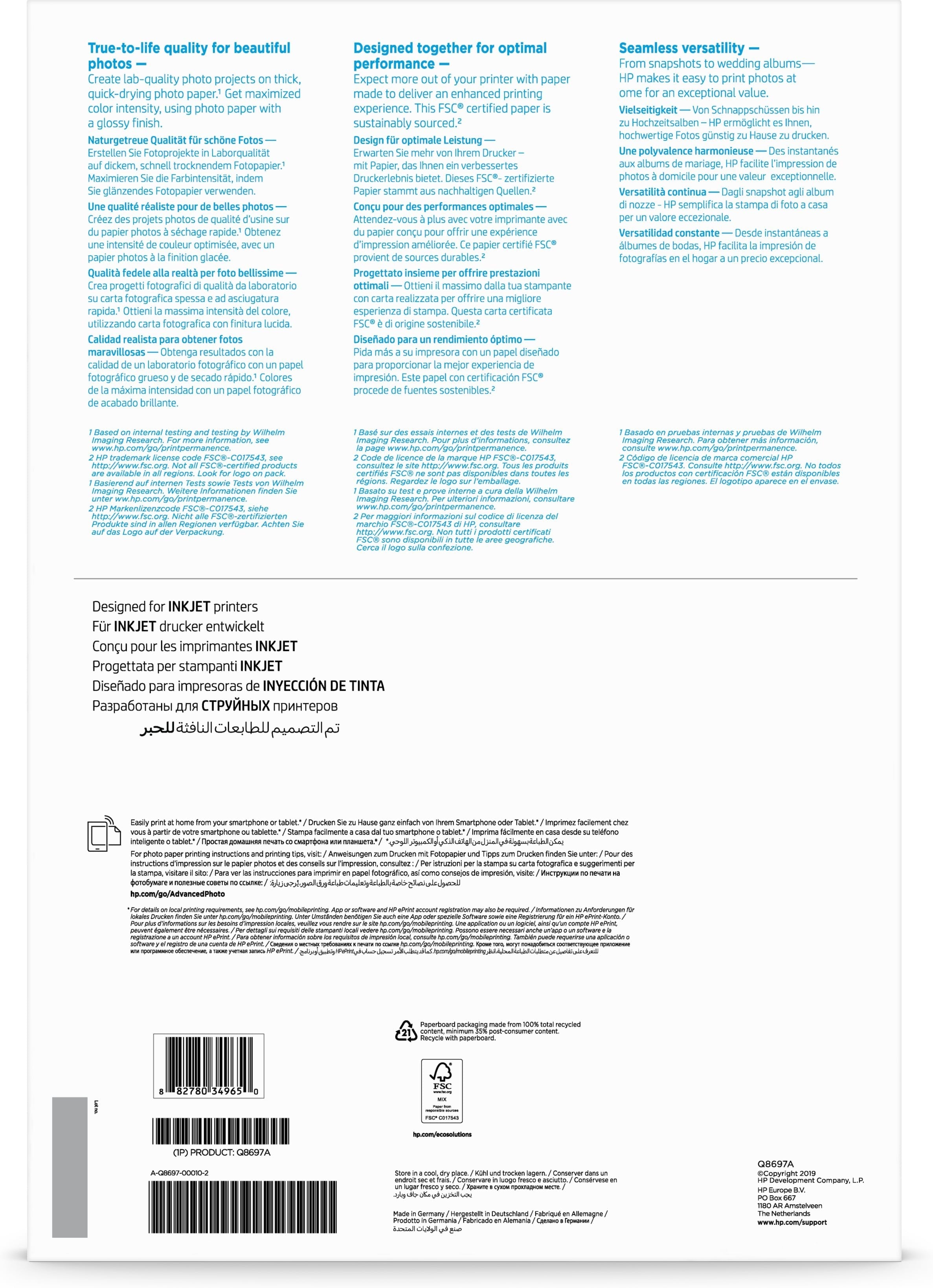 EAN 0882780349650 - HP Advanced Glossy Photo Paper-20 sht/A3/297 x 420 mm De alto brillo imagen 3