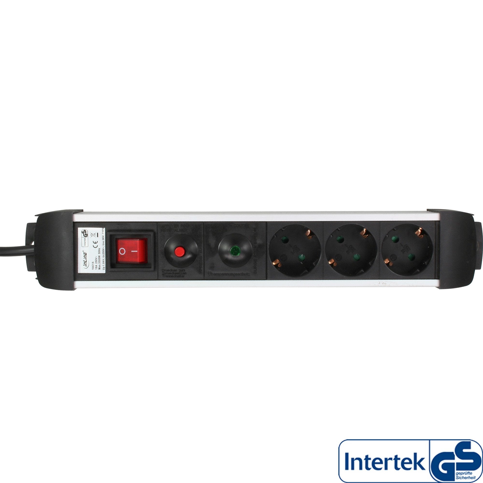 Inline Regleta 3 Tomas Con Protección 3x Tipo F Alemáncon Interruptor Plata 1.5m