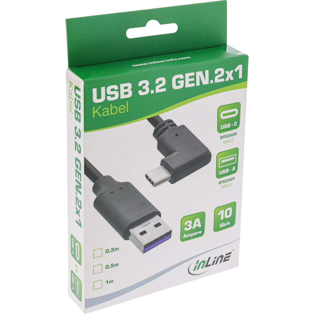 Cable Inline Usb 3.2, Usb Tipo C Macho En Ángulo A Macho A, Negro, 1 M