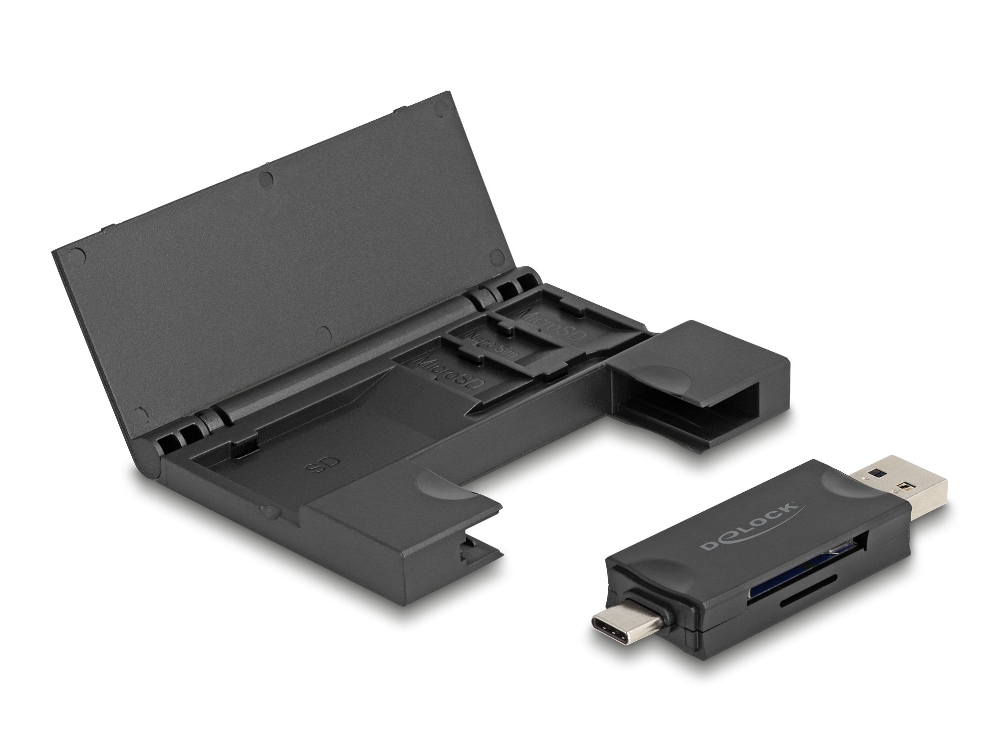 Delock Card Reader Usb 5 Gbps Usb Type-C   Typ-A Für Sd Und Micro Sd Speicherkarten Mit Praktischem Speicherkarten Etui - Schwarz