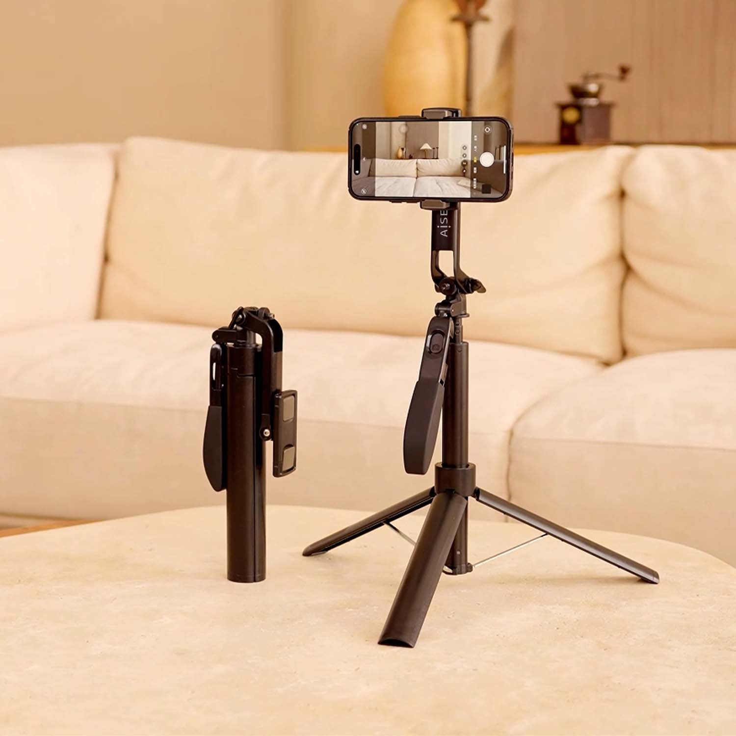 Aisens Palo Tripode Para Selfie Con Mando A Distancia Bluetooth 3 En 1, Negro