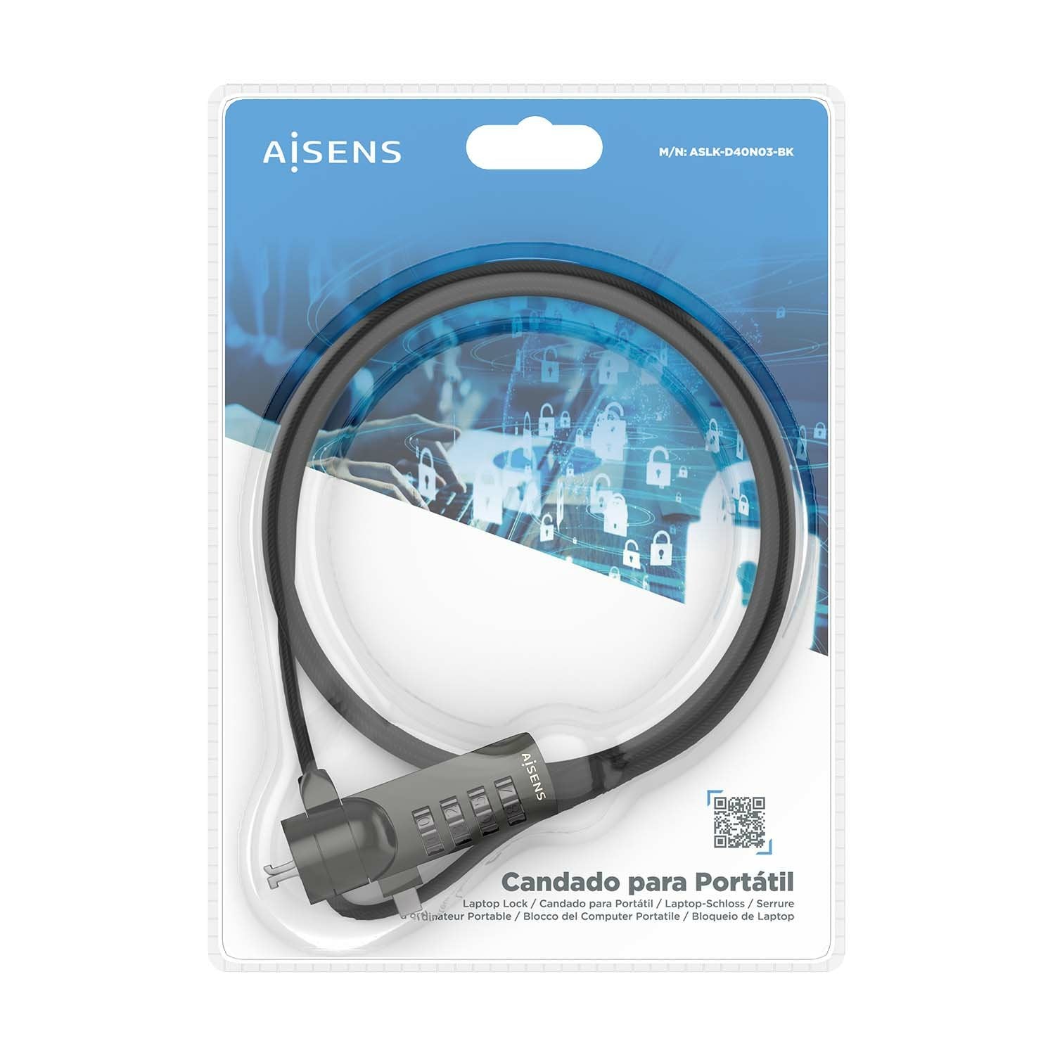 Aisens Cable De Seguridad Para Portátiles Aslk-D40n03-Bk 1.5m