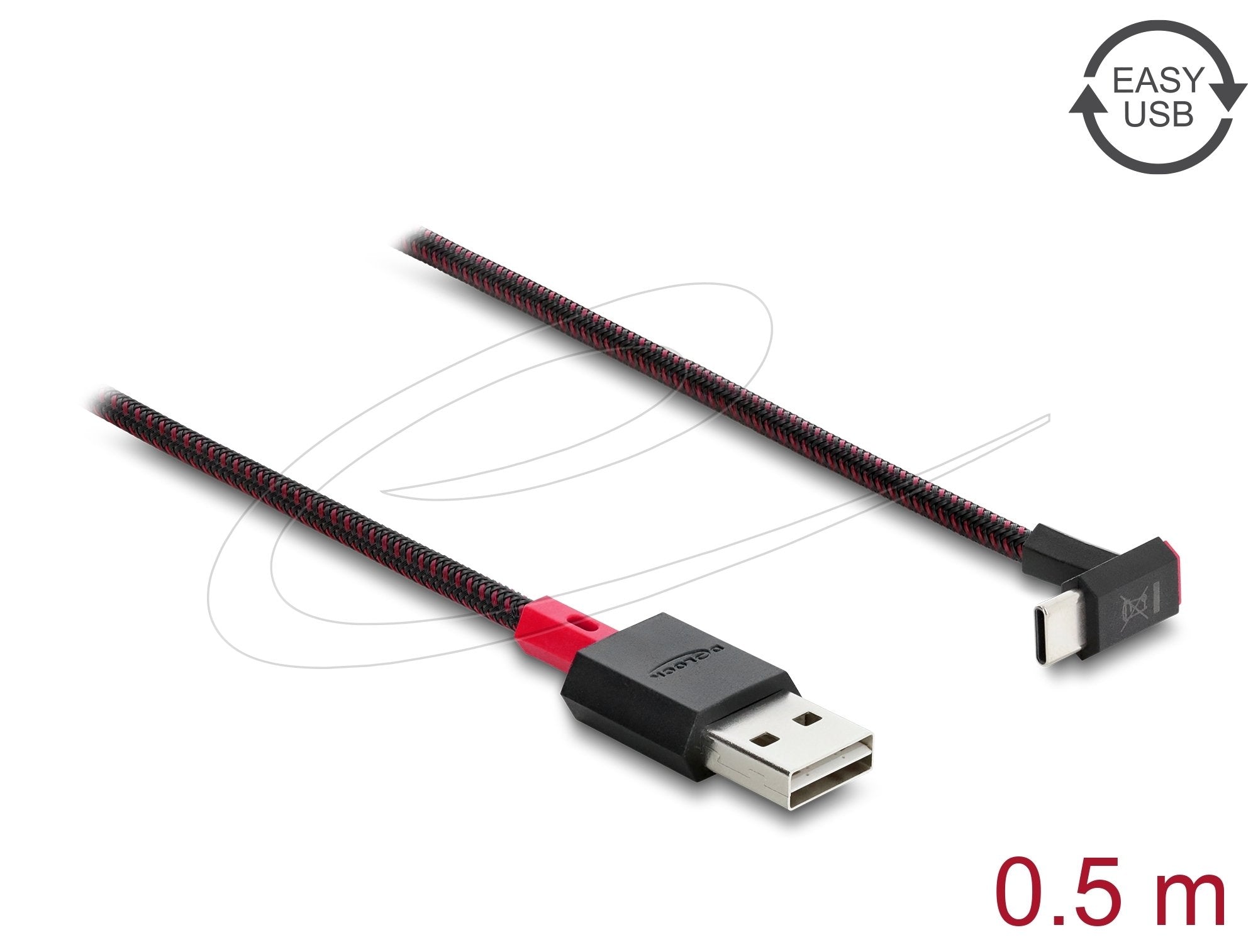 Delock Easy-Usb 2.0 Cable Typ-A Stecker Zu Usb Type-C Stecker Gewinkelt Oben   Unten 0,5 M Schwarz