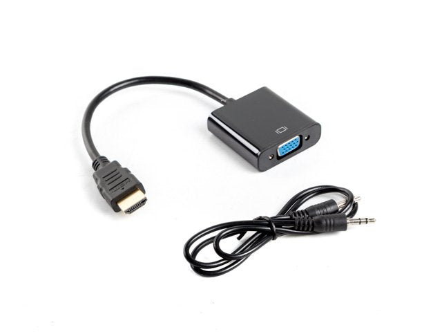 Lanberg Adaptador Hdmi-A Macho A Vga Hembra Con Audio Ad-0017-Bk,Resolucion Hasta 1920x1200,Cable 20cm